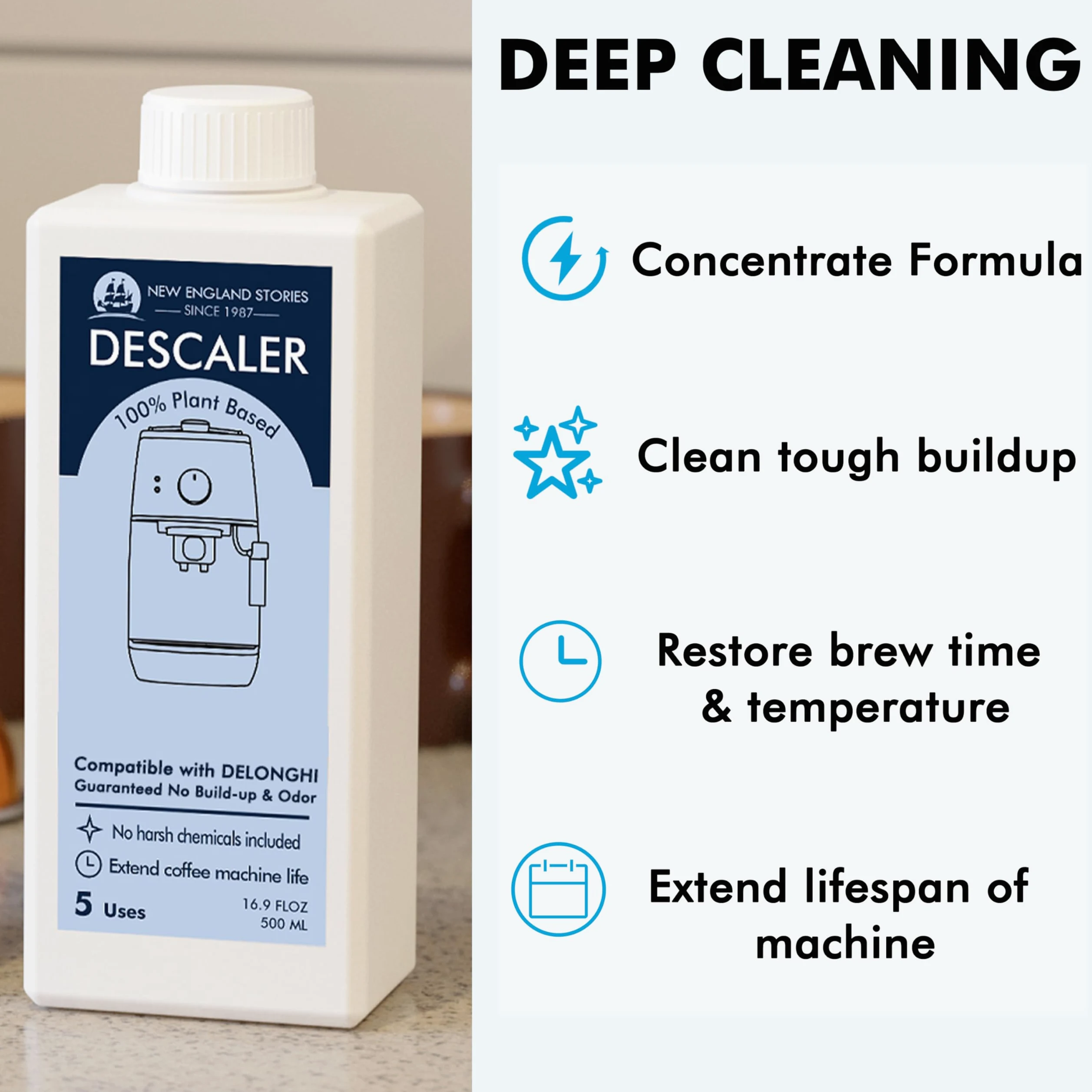 Solución de descalcificación compatible con DeLonghi, especialmente diseñada para limpiar máquinas de café Delonghi y máquinas de café Delonghi – Limpiador de cafetera espresso de 958,2 g