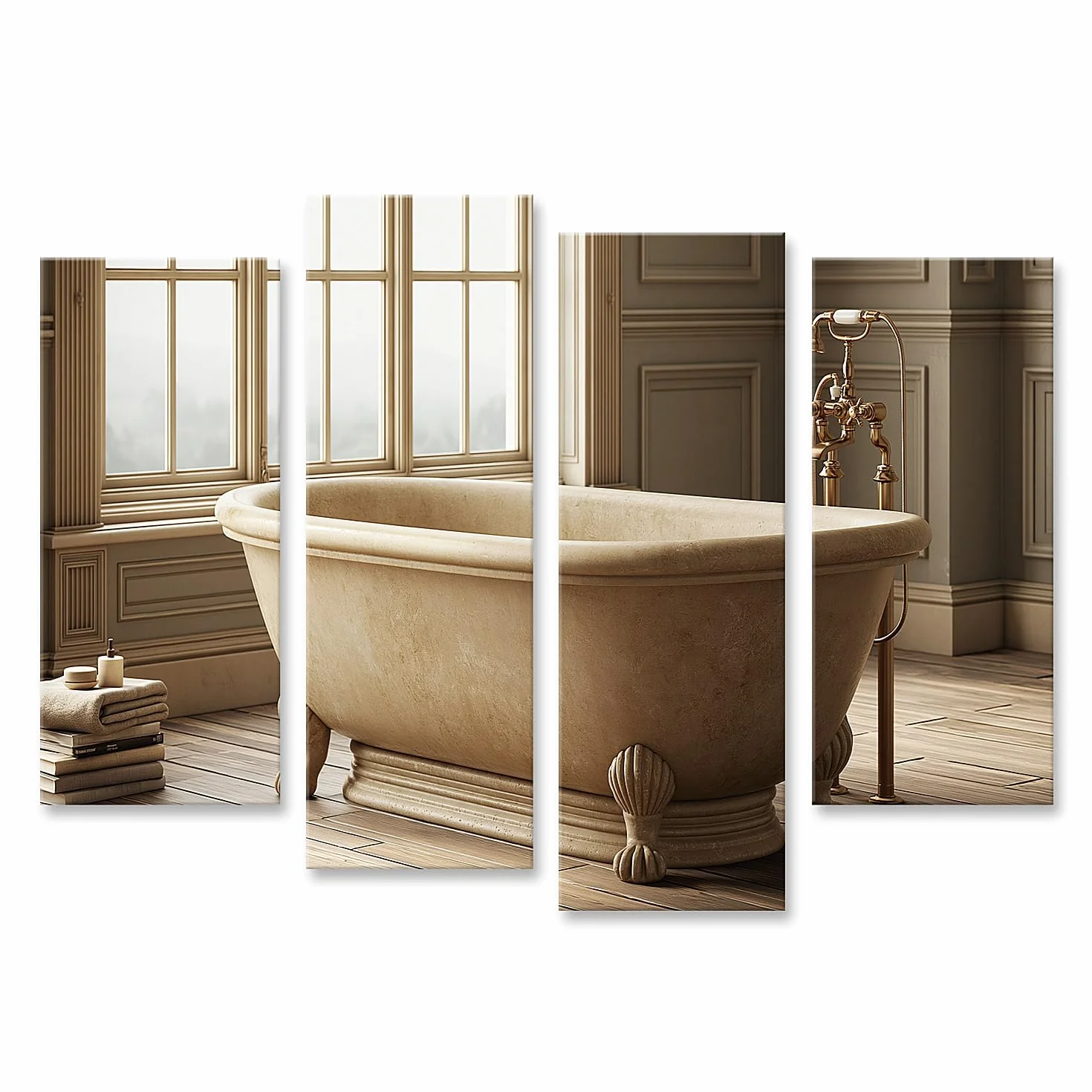 islandburner Cuadro sobre lienzo Elegante Bañera Independiente Mural Baño Lujo para los amantes de la relajación - 4 piezas
