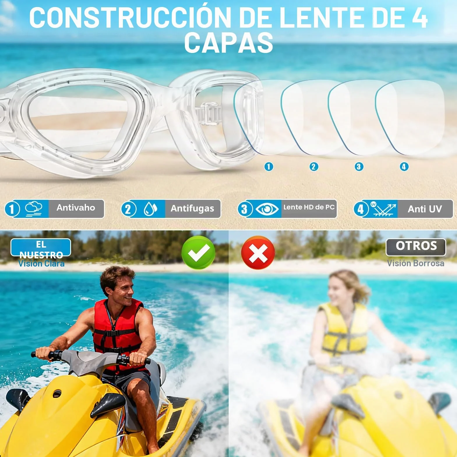 Winline Gafas de natación Antiniebla Protección UV Anti Leak Polarizadas para Hombres Mujeres Adultos