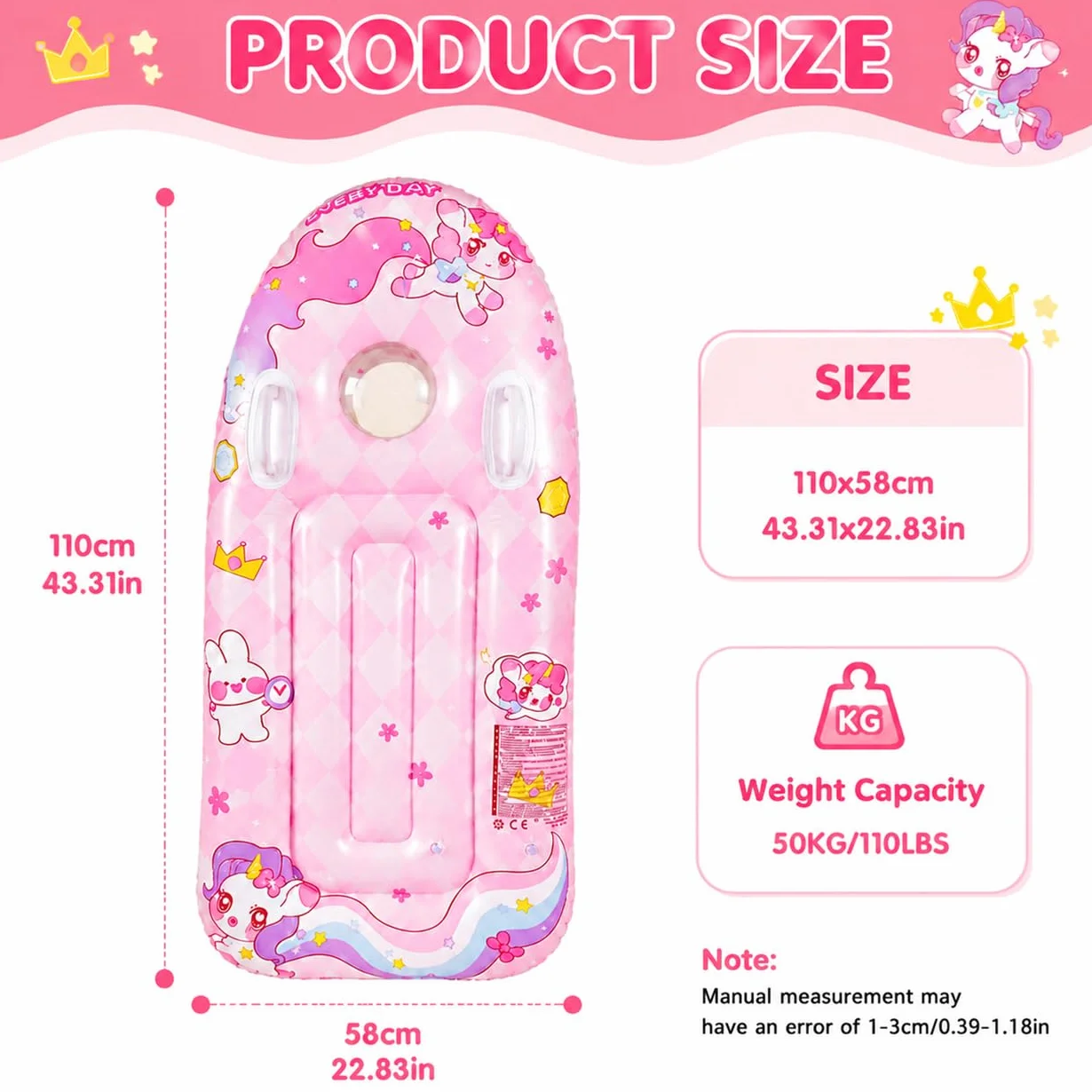 ACTOYS Bodyboard Niños Hinchable con Asas Tabla Surf Juguetes de Agua Playa Piscina