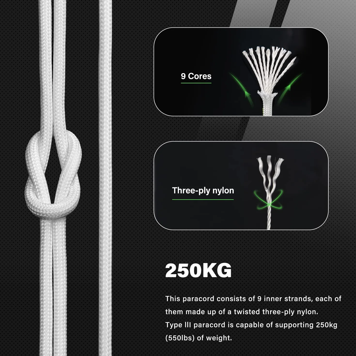 Abma Cord 4mm Paracord Fluorescente Luminosa 30M Cuerda Brilla Oscuridad 9 Hebras Camping 250kg