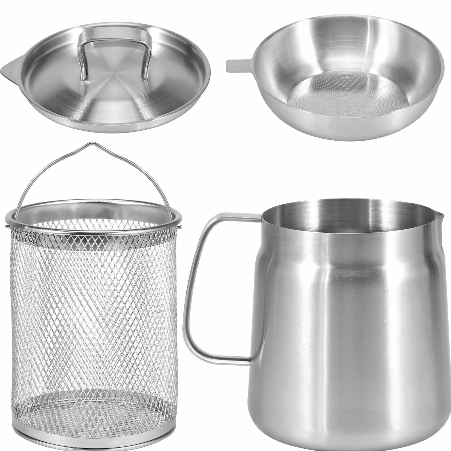 UKQRRTC Olla de almacenamiento de aceite con tapa de filtro y cesta para freír, 1,5 L/2 L, gran capacidad, colador de grasa y recipiente para cocina o freír aceite (2 L)