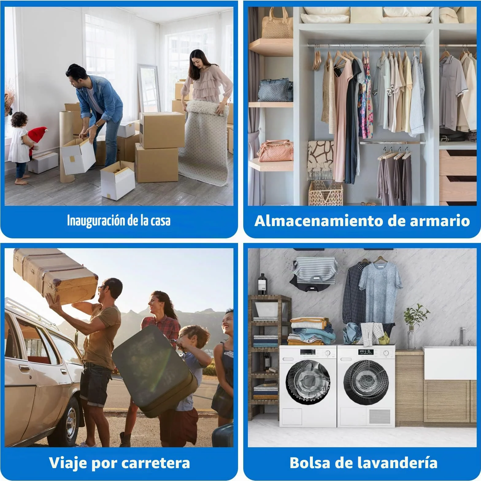 2 Bolsas de Almacenaje Sobredimensionadas con Cremallera, Bolsas de la Compra para Ropa, Bolsas Grandes de Mudanza, Azul, Poliéster