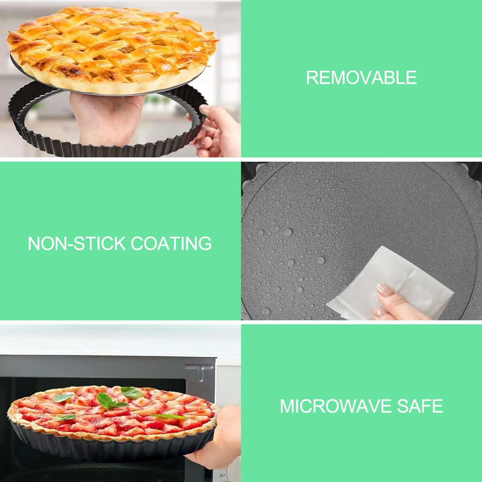 Lixiluxia Moldes Tartas Redondo 28cm, Molde para Quiche con Base Extraíble, Molde Tartaletas de Acero al Carbono Antiadherentes, Forma de Quiches, para Pasteles, Pizza, Tarte Tatin, Pie Pan, Negro