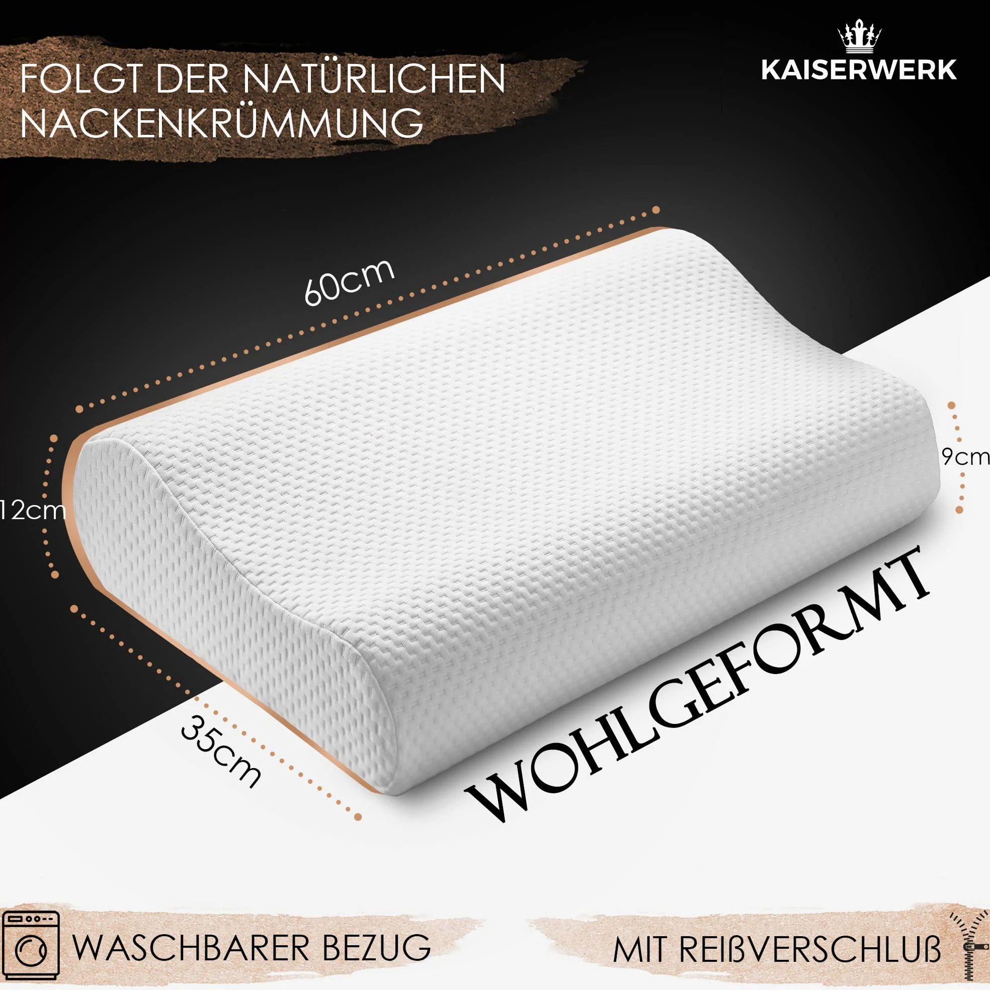 Almohada suave y de apoyo – Almohada ergonómica de espuma viscoelástica para un sueño más reparador y agradable – 9 cm/12 cm de altura