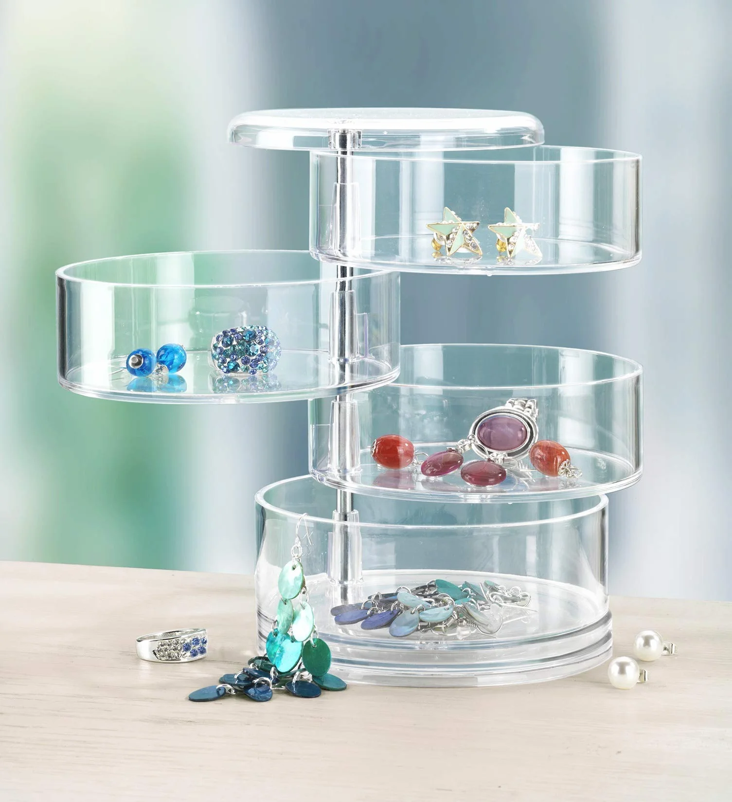 Wenko Organizador cosmética Torre Transparente - 4 Compartimentos, Acrílico, 11.5 x 17.5 x 11.5 cm, Transparente