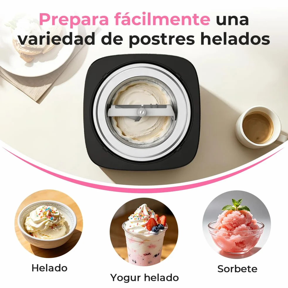 Maquina Hacer Helados 2L Máquina para Hacer Helados Maquina de Helados Profesional Sorbete y Yogur Congela en 30 Minutos, Maquina Helados Soft