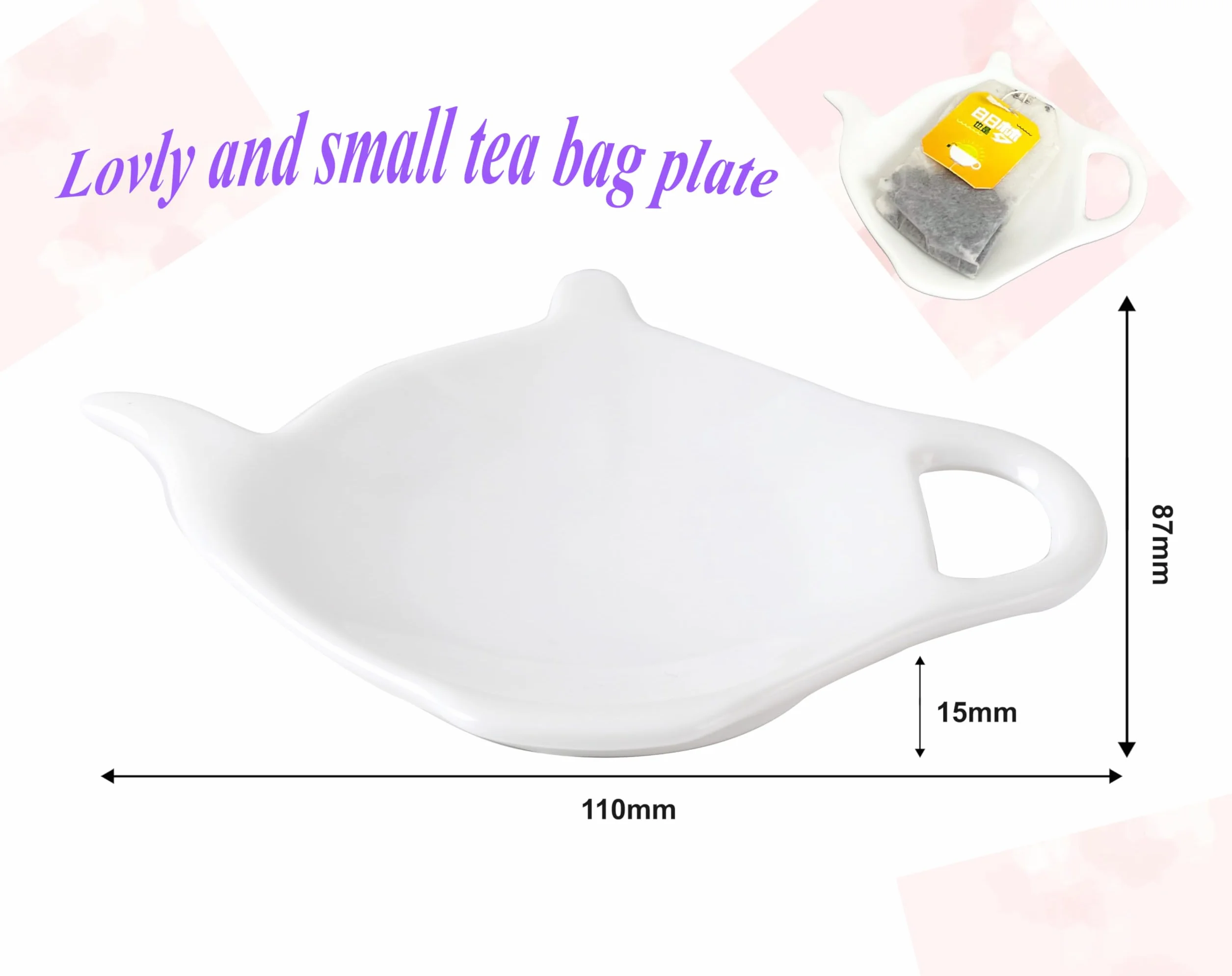 Plato de porcelana blanca para bolsitas de té, cinco posavasos para bolsas de té, soporte para bolsas de té usado, almohadilla clásica para reposar cucharaditas, plato de aperitivos, regalos
