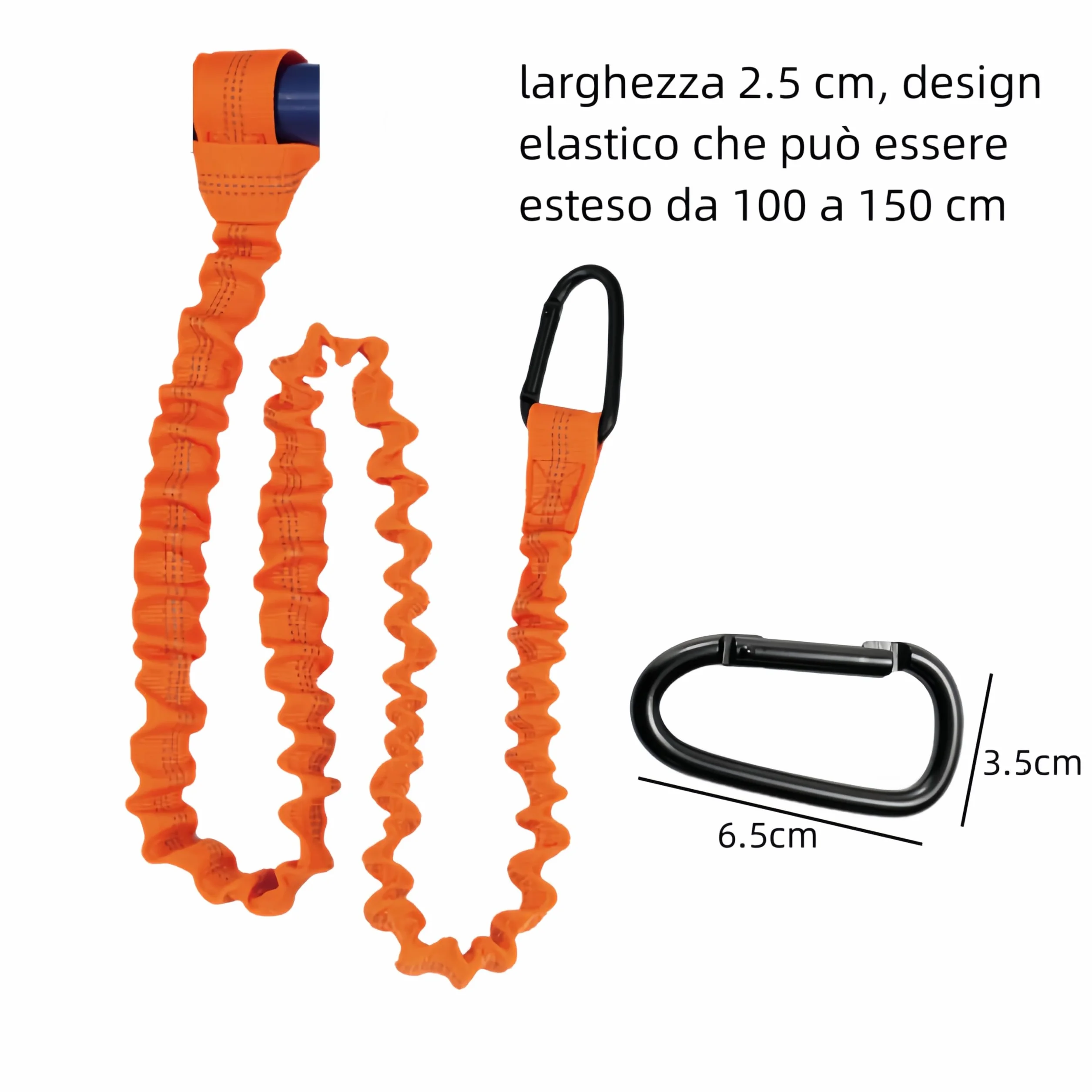 Correas para remos de kayak, leash extensible 1,5 m con mosquetón, naranja