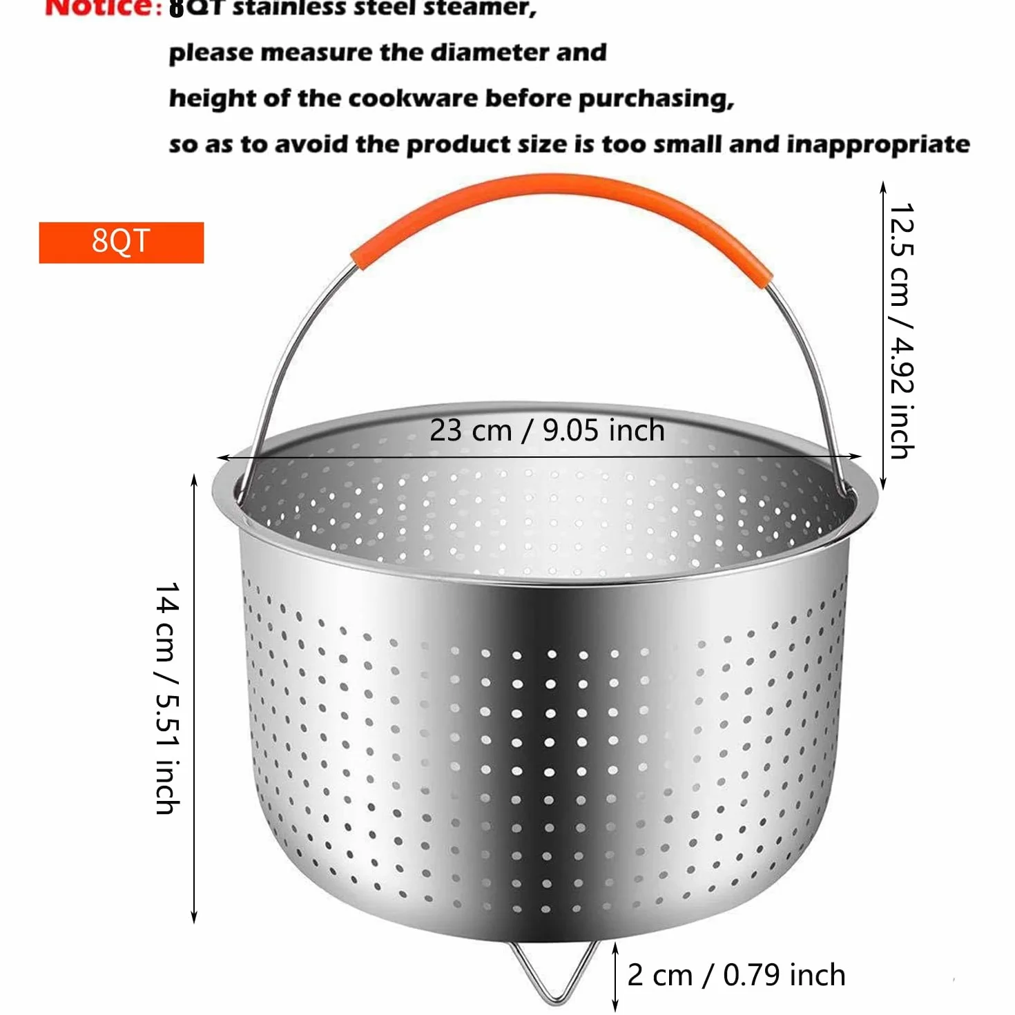 Cesta de Vapor Acero Inoxidable, Cesto Accesorio para Cocción, Cesta de Vapor de Vegetales, Multiusos Cesto de Limpieza de Frutas con Mango de Silicona para Cocinas, Restaurantes (8QT)