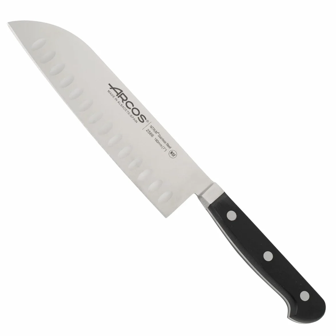 Arcos Serie Clasica - Cuchillo Santoku Cuchillo Asiático - Hoja de Acero Inoxidable Forjado NITRUM 180 mm - Mango de Polioximetileno (POM) Color Negro