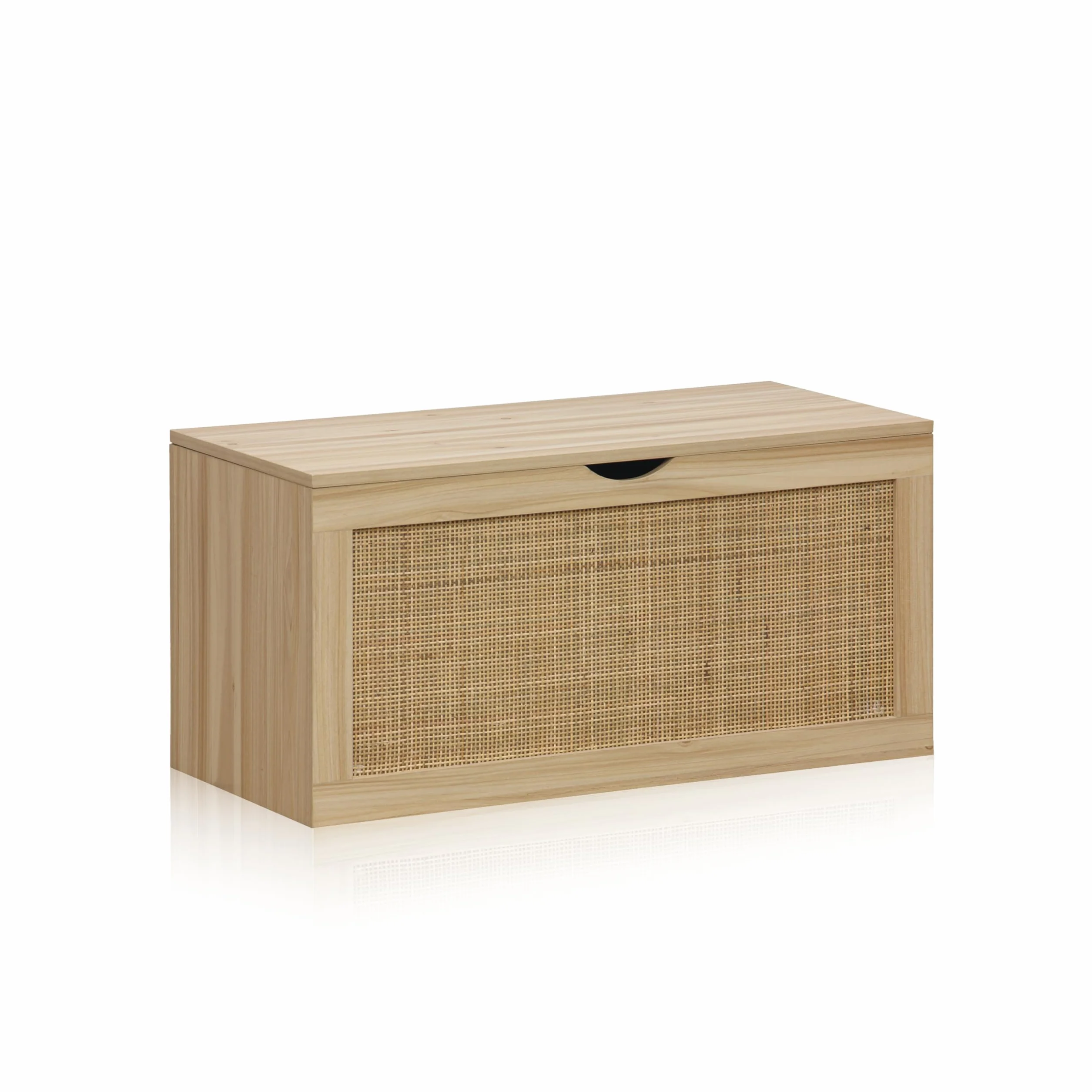 duehome | Made, Baúl, Banco de Almacenaje, Acabado en Pino y Rattan, Medidas: 80 cm (Largo) x 40 cm (Alto) x 40 cm (Fondo)