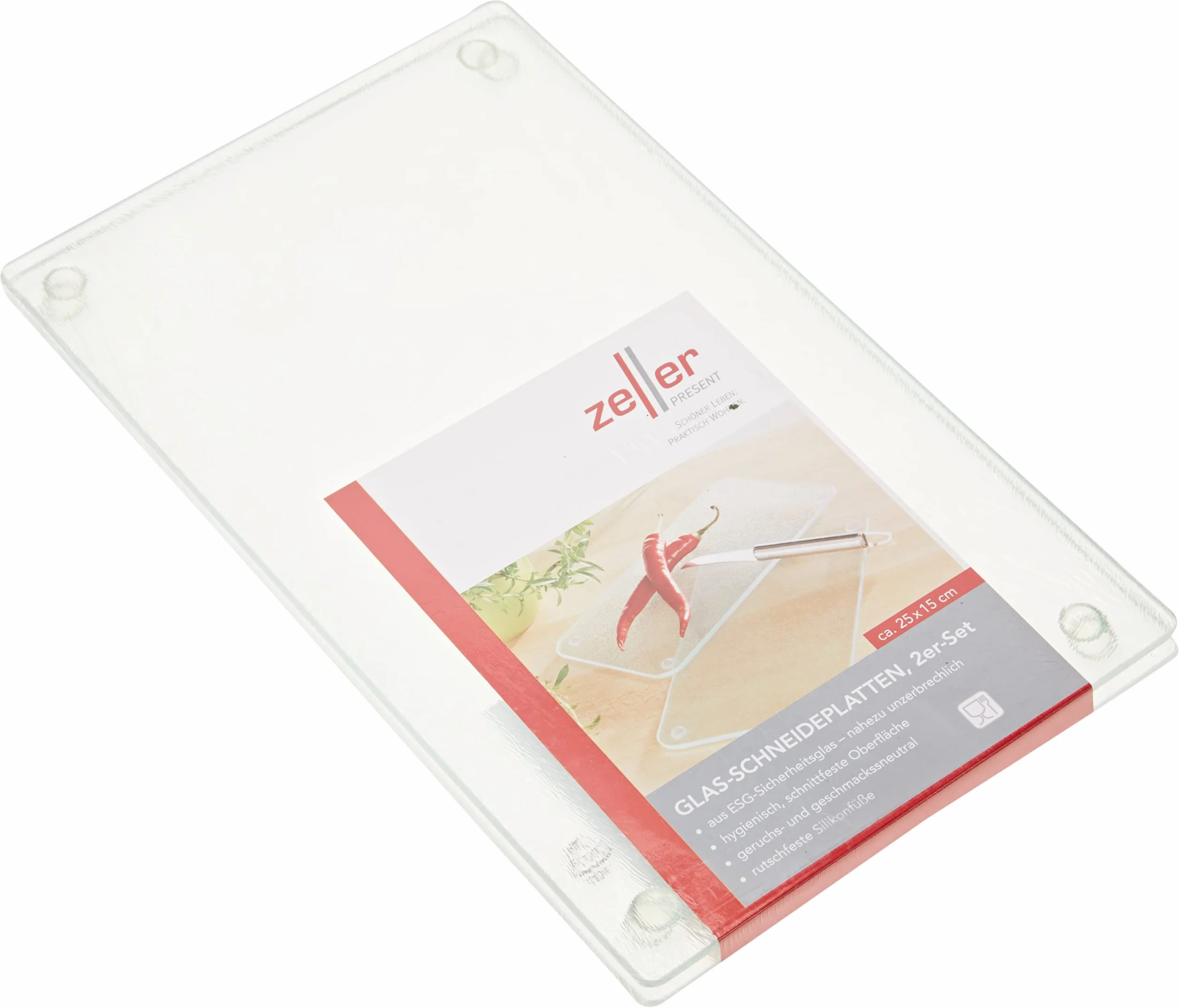 Zeller 26204 - Juego de tablas de cortar de cristal, 2 unidades, 25 x 15 x 0,5 centímetros