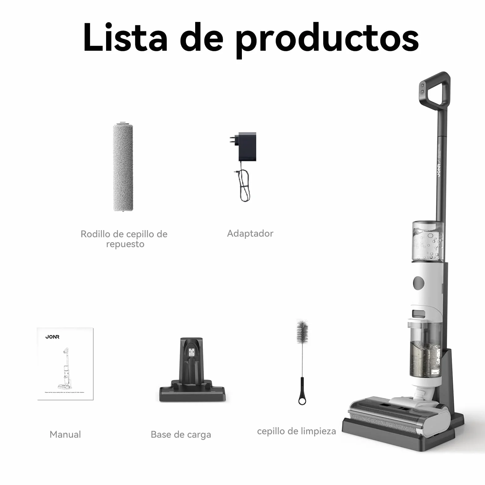 JONR ED12 Aspiradora fregadora sin Cable, Friega y Aspira a la Vez, Limpieza de Bordes, Autolimpieza, fregona electrica para Limpiar Suelos de casa y Pelo de Animales