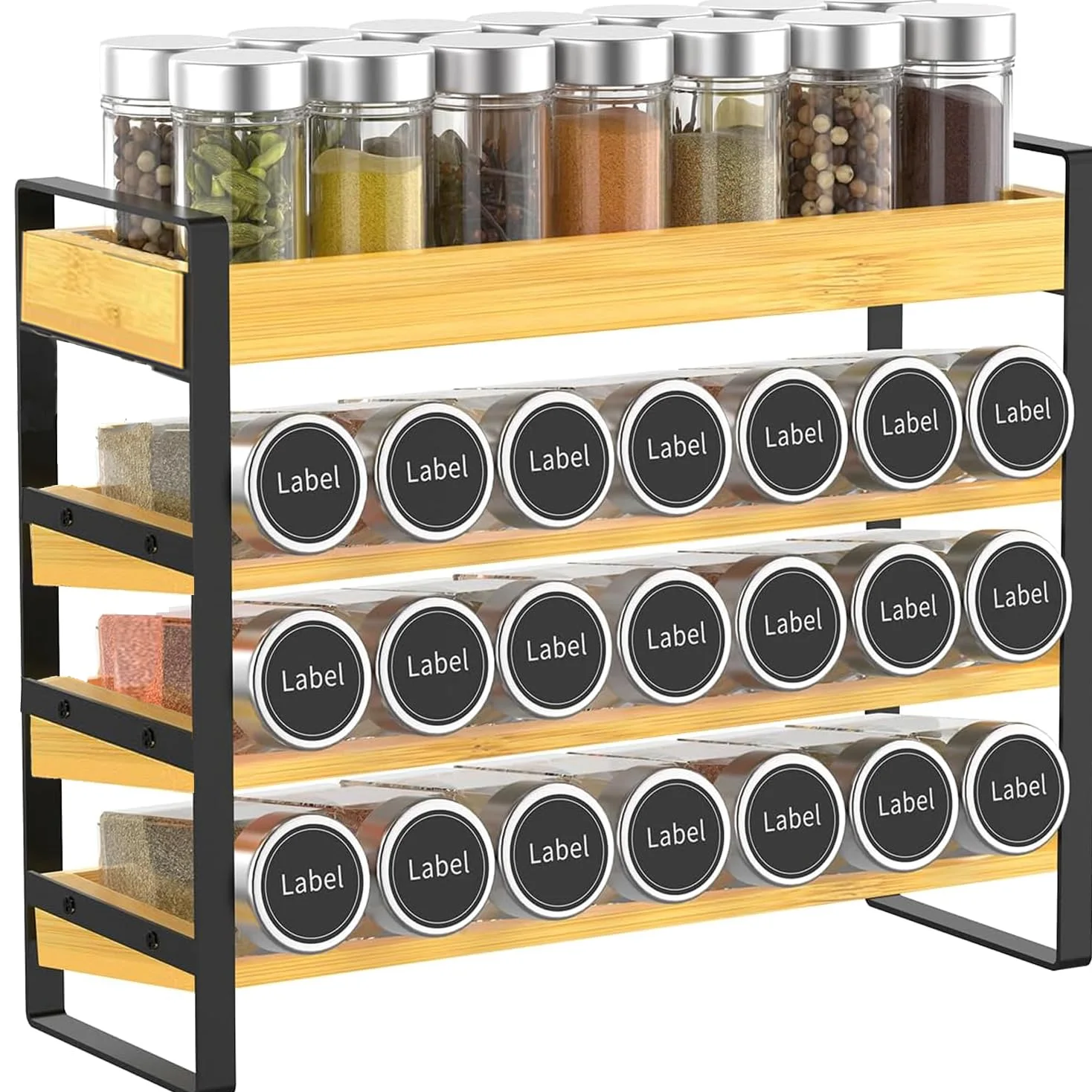 Especiero de Madera de 4 Niveles, Especiero de pie, para 35 Botellas de Especias (Vidrio no Incluido) para Cocinas, armarios, despensa, encimera, Organizador Especias.