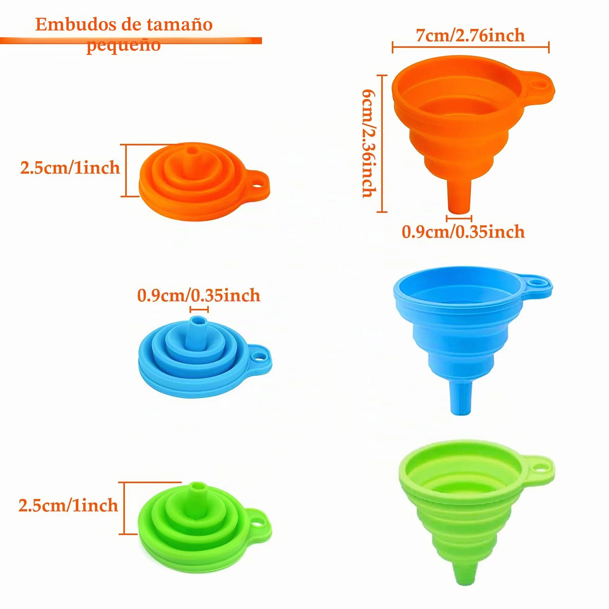 3 piezas de embudo plegable de silicona, 3 colores, pequeño embudo de cocina, juego de embudo para transferencia de líquidos de cerveza, aceite (pequeño)