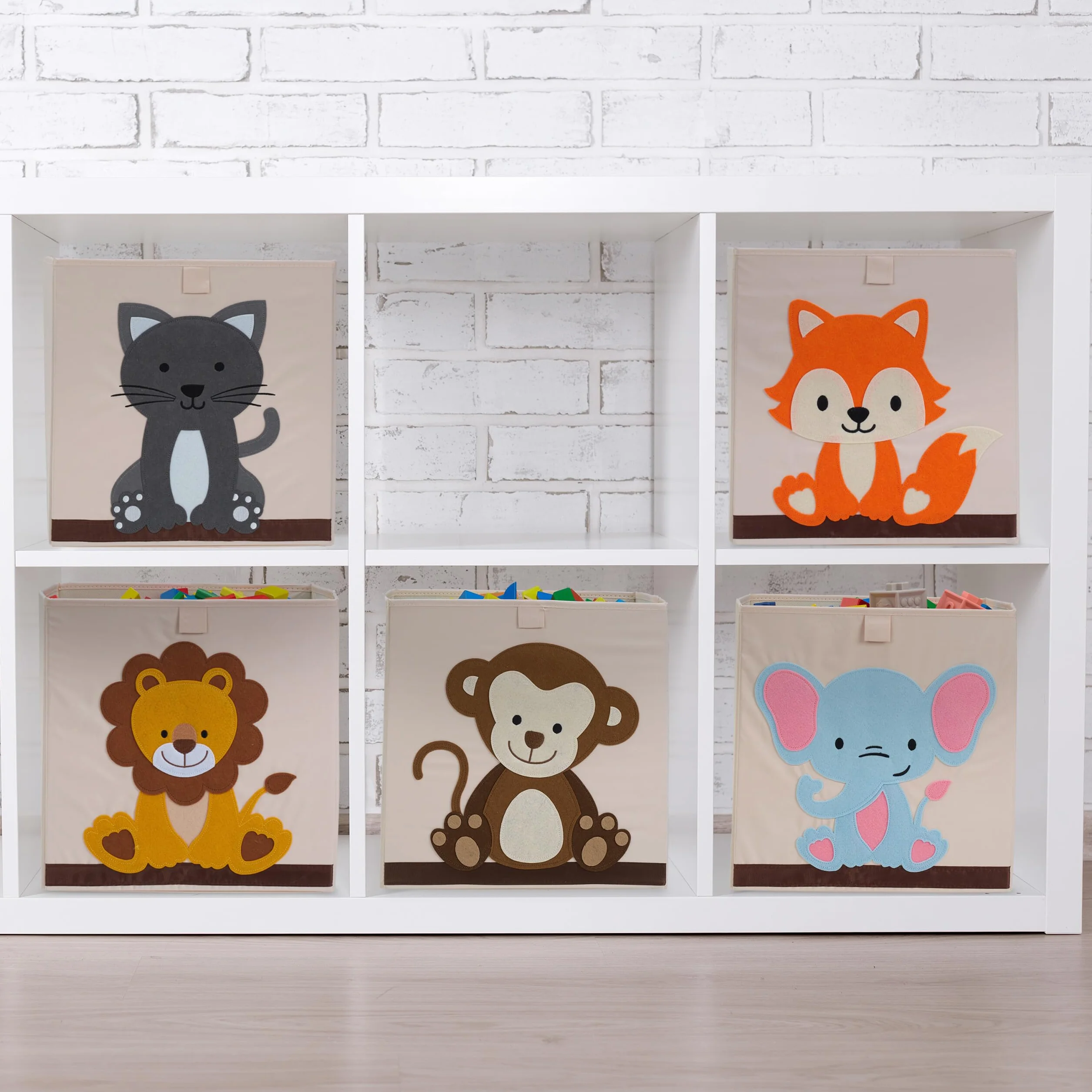 Relaxdays Caja Infantil Almacenaje Juguetes Zorro, Cesta Tela, 33x33x33cm, Beige/Naranja