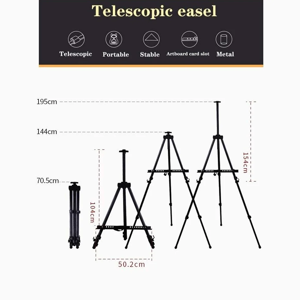 Caballete telescópico plegable para estudio de campo, para pintura, trípode con bolsa de transporte, color negro (caballete + tablero de dibujo 4K)