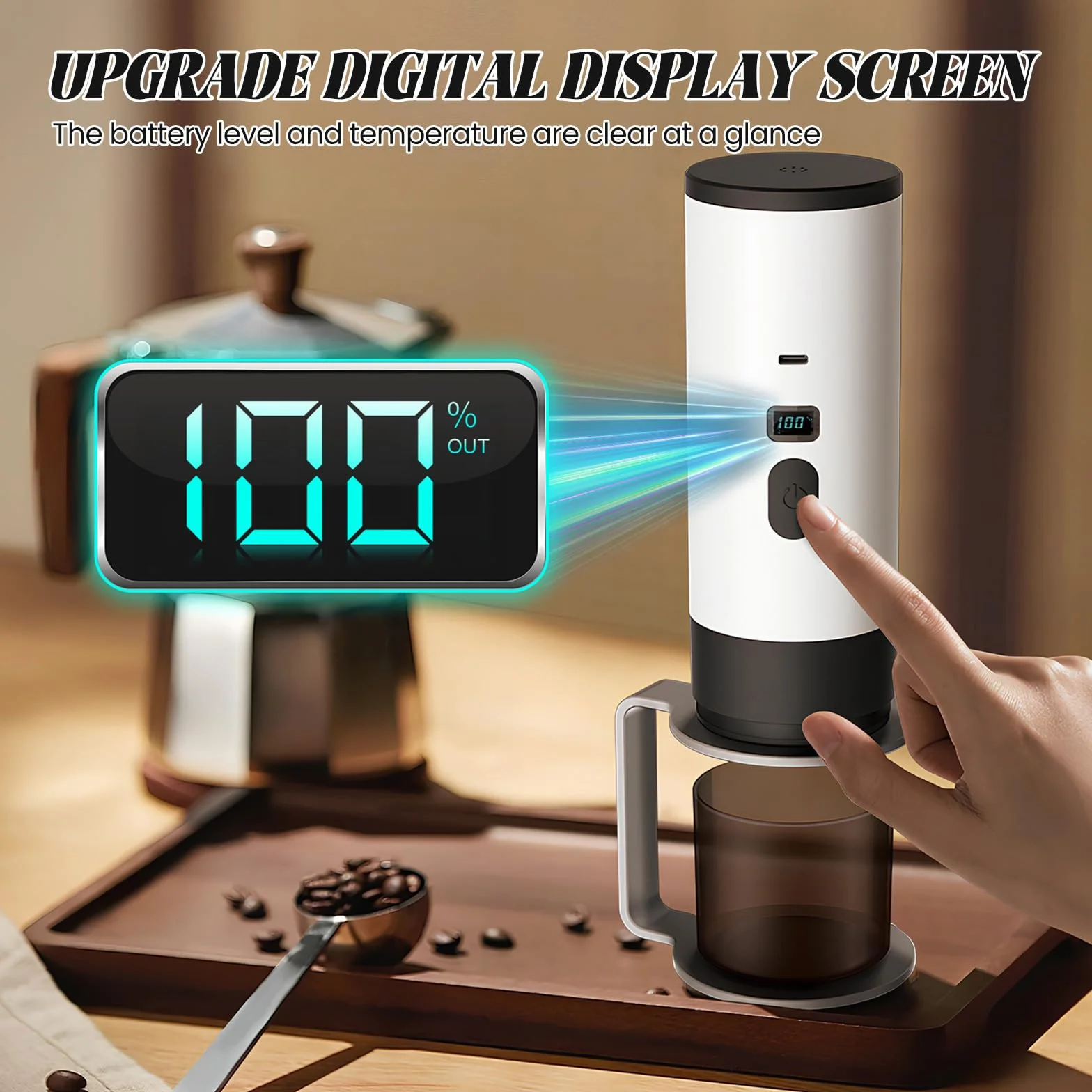 Cafetera portátil 3 en 1 de 72 W, portátil recargable, compatible con cápsulas de café expreso y café molido, cafetera de café expreso para oficina, camping, coche, viaje (champán)
