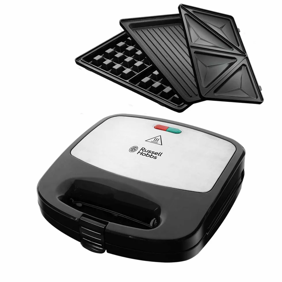 Russell Hobbs Sandwicheras [3 en 1: gofrera, tostadora, grill] Fiesta (750 W, placas antiadherente aptas para lavavajillas, accesorios disponibles (no incluidos): cake pop, donut, churros) 24540-56