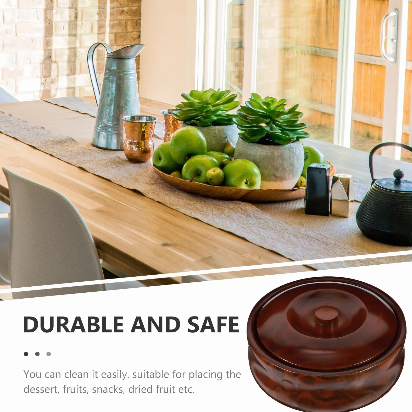 GALPADA Bol de Madera Diseño Redondo para Aperitivos y Frutas con Tapa Ligero y Fácil de Limpiar y Estilo Retro Adecuado Hogar Tienda