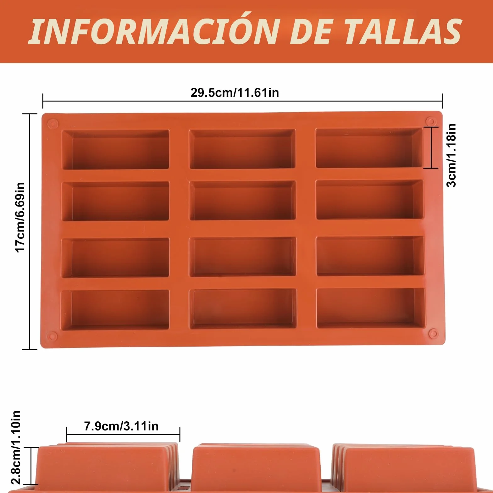CRESZZLE Juego de 2 moldes rectangulares de silicona con 12 cavidades, ideales para preparar barritas energéticas, brownies y pasteles.