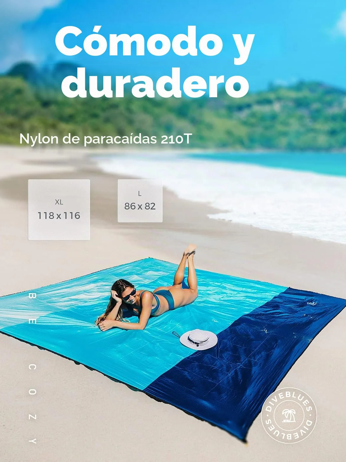 OCOOPA Manta de Playa Grande Impermeable Libre de Arena Nylon Paracaídas 210T 4 Estacas 1 Bolsa de Viaje S09