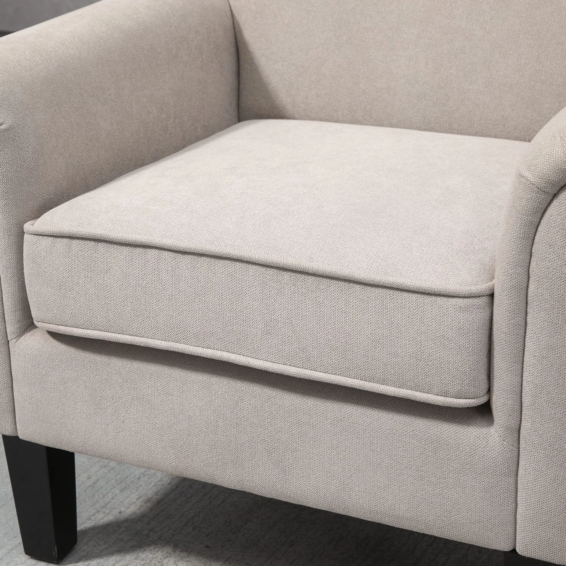 HOMCOM Butaca de Salón Tapizada en Tela, Sillón Relax con Reposabrazos, Asiento Extraíble y Lavable, Patas de Madera, para Dormitorio, Balcón, Estilo Moderno, Carga 150 kg, 79x72,5x88 cm, Gris