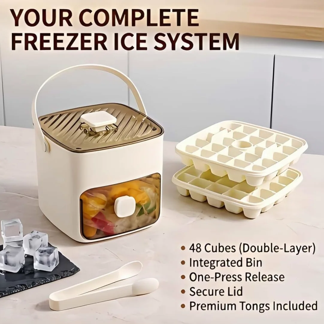 48 Cubos Máquina De Hielo Con Tapa Easy-Press Máquina De Hielo Portátil Doble Nivel, Cubitera Portátil, Bandeja De Hielo Con Cajón, Molde De Cubitos De Alta Capacidad Para Cócteles Y Fiestas (2 pcs-3)