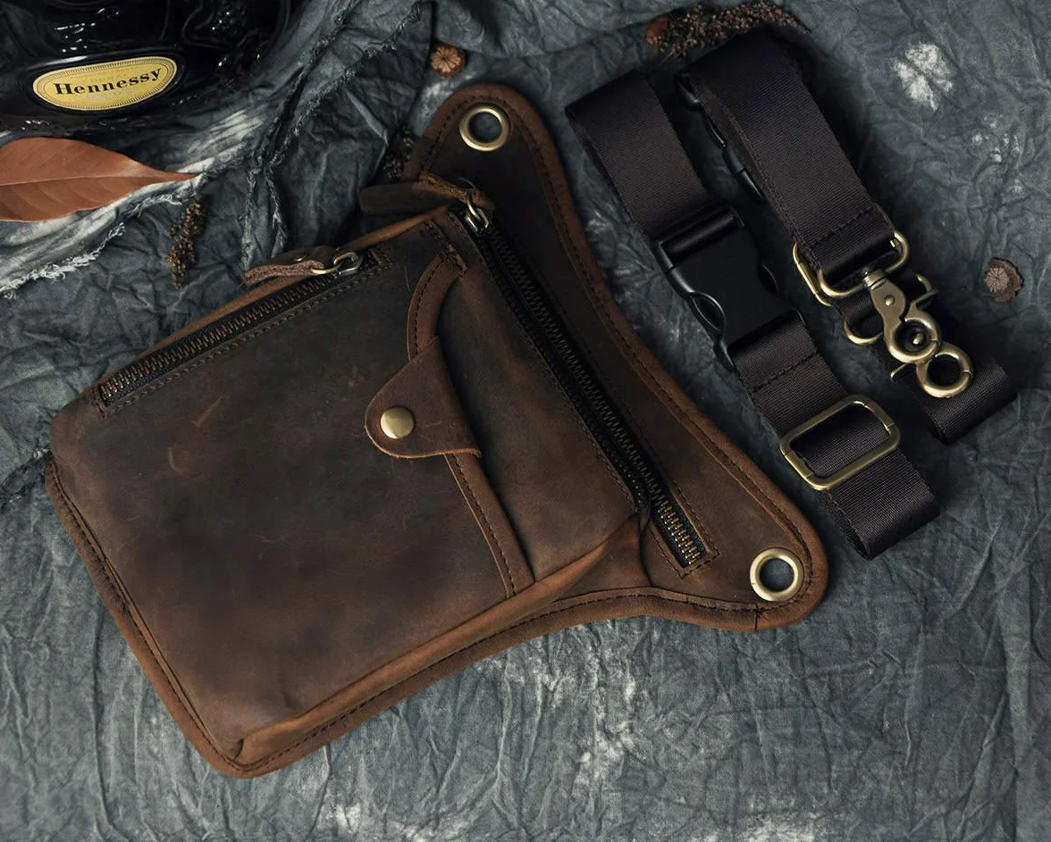 Le'aokuu Bolsa de Muslo Hombre Cuero Genuino Motocicleta Táctica Cinturón Paquete