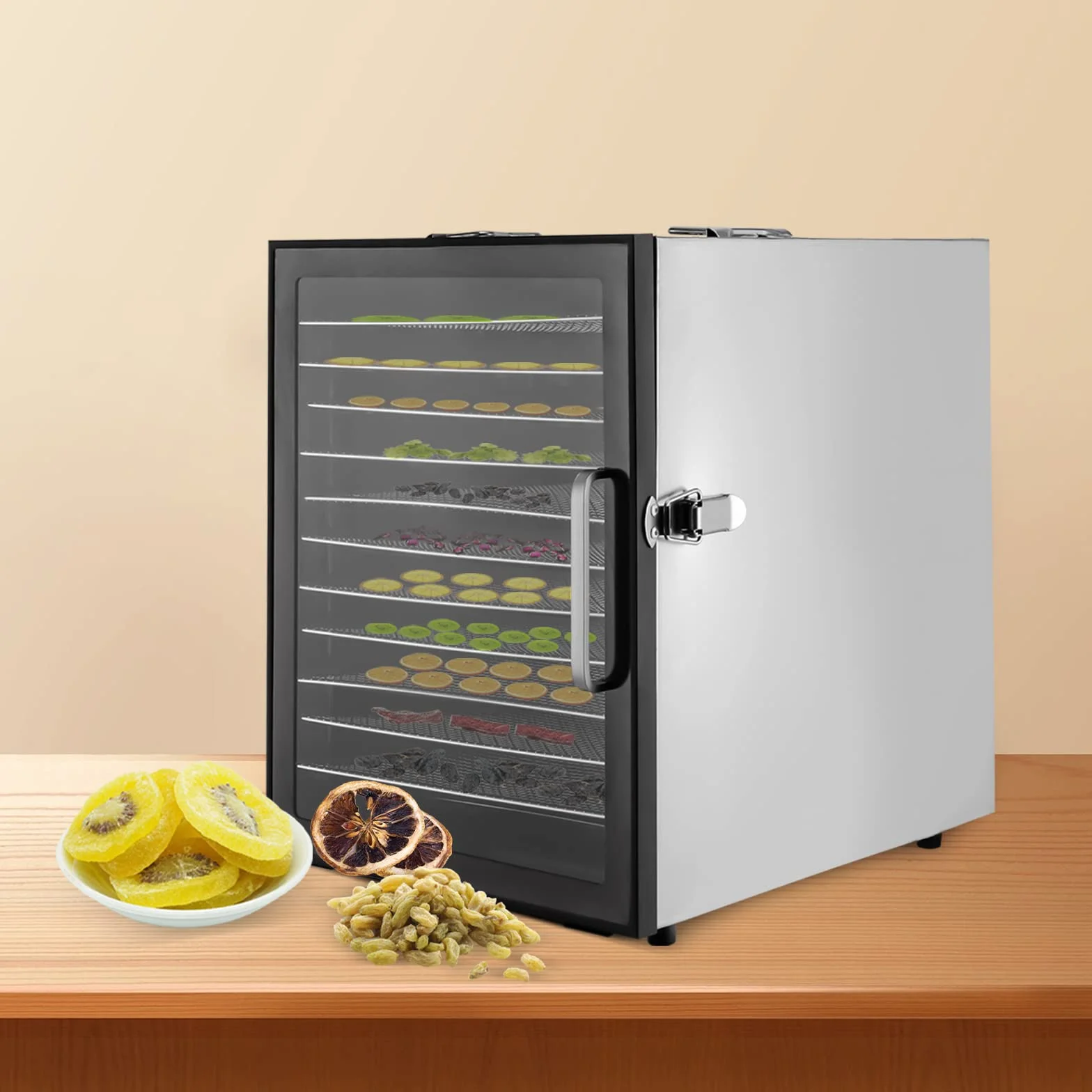 Deshidratador de alimentos, 800 W, secador de congelación para alimentos, acero inoxidable, deshidratador de 30 – 80 ℃, deshidratador, secador de frutas para aperitivos, carne, frutas