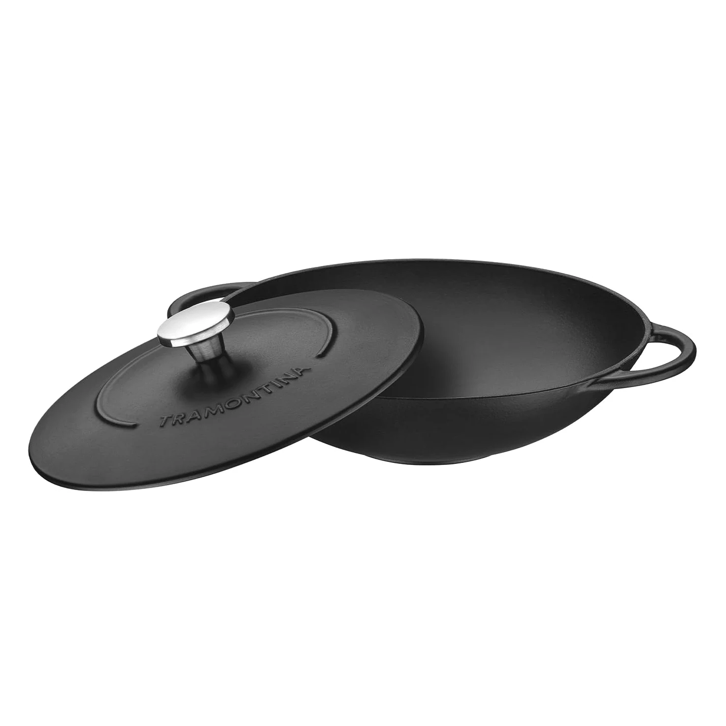 Tramontina Wok de Hierro Fundido Esmaltado Negro 32 cm 5L