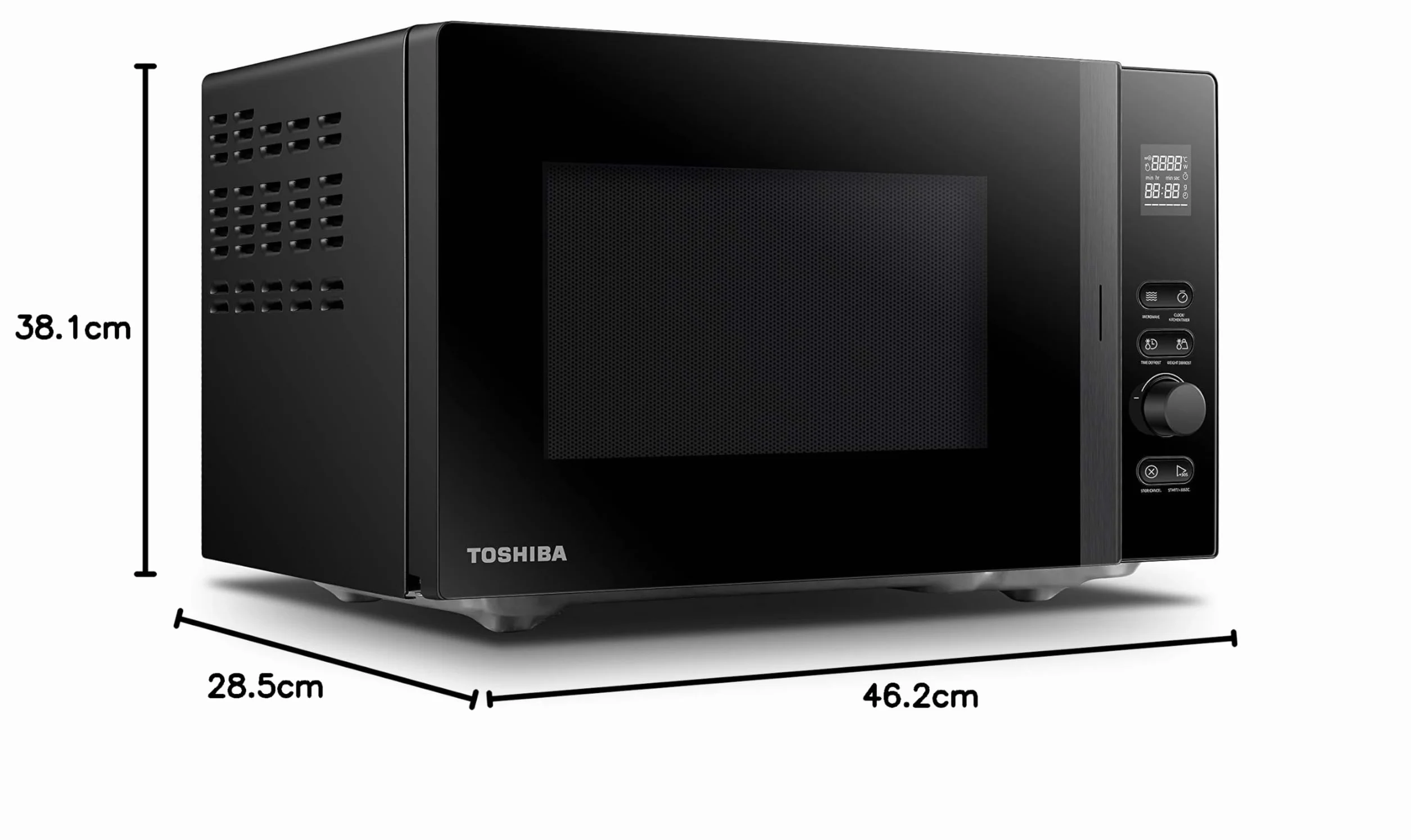 Toshiba MV-AM20T(BK) Microondas, 20 l, 800 W, 5 niveles de potencia, 12 programas, esmalte interior, fácil de limpiar, función de descongelación, plato giratorio de cristal (24,5 cm), negro