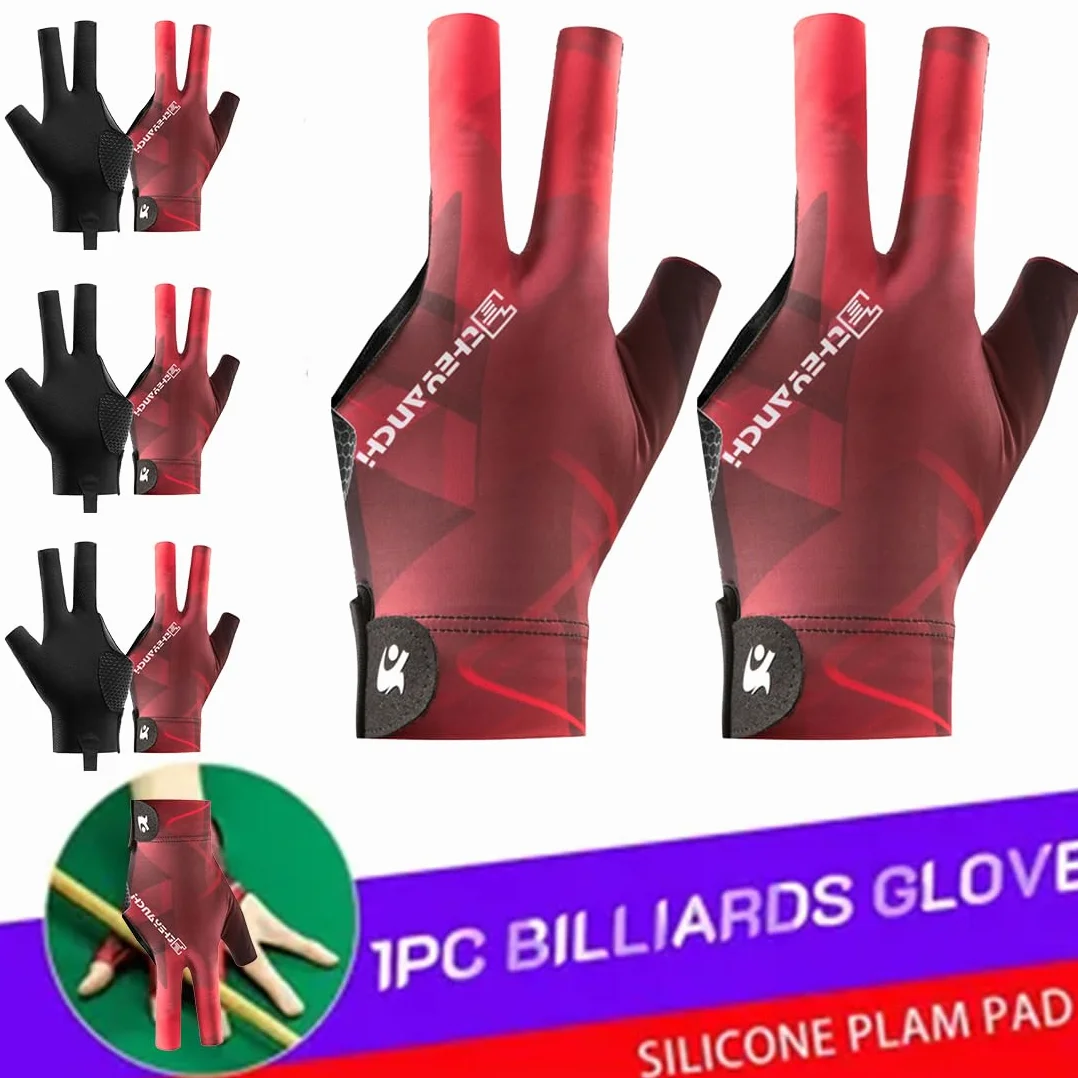 EIHI 1 par de guantes de billar con 3 dedos, para taco de billar, unisex, para mano izquierda y derecha, color Rojo