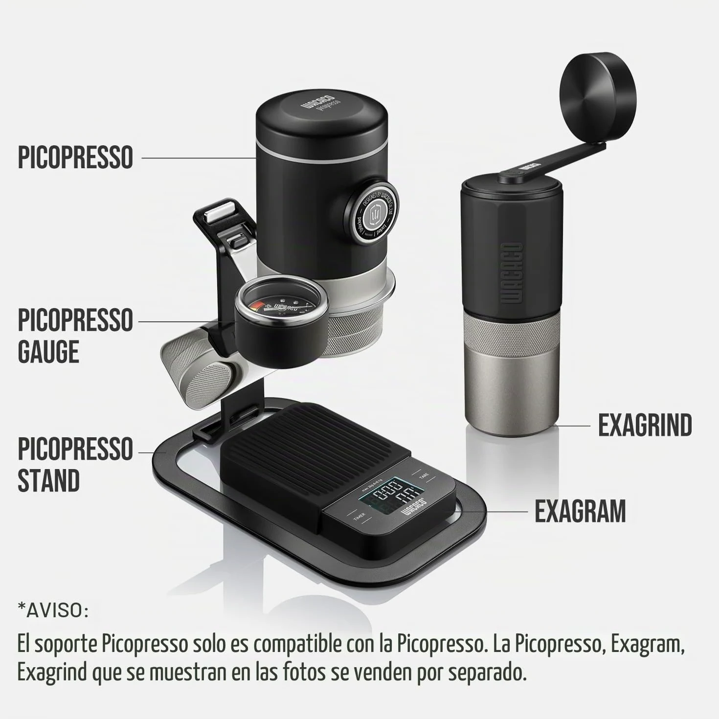 WACACO Picopresso Stand, Accesorio para Picopresso, Compuesto por cuatro piezas fácilmente desmontables (Sólo para uso de Picopresso), Negro.