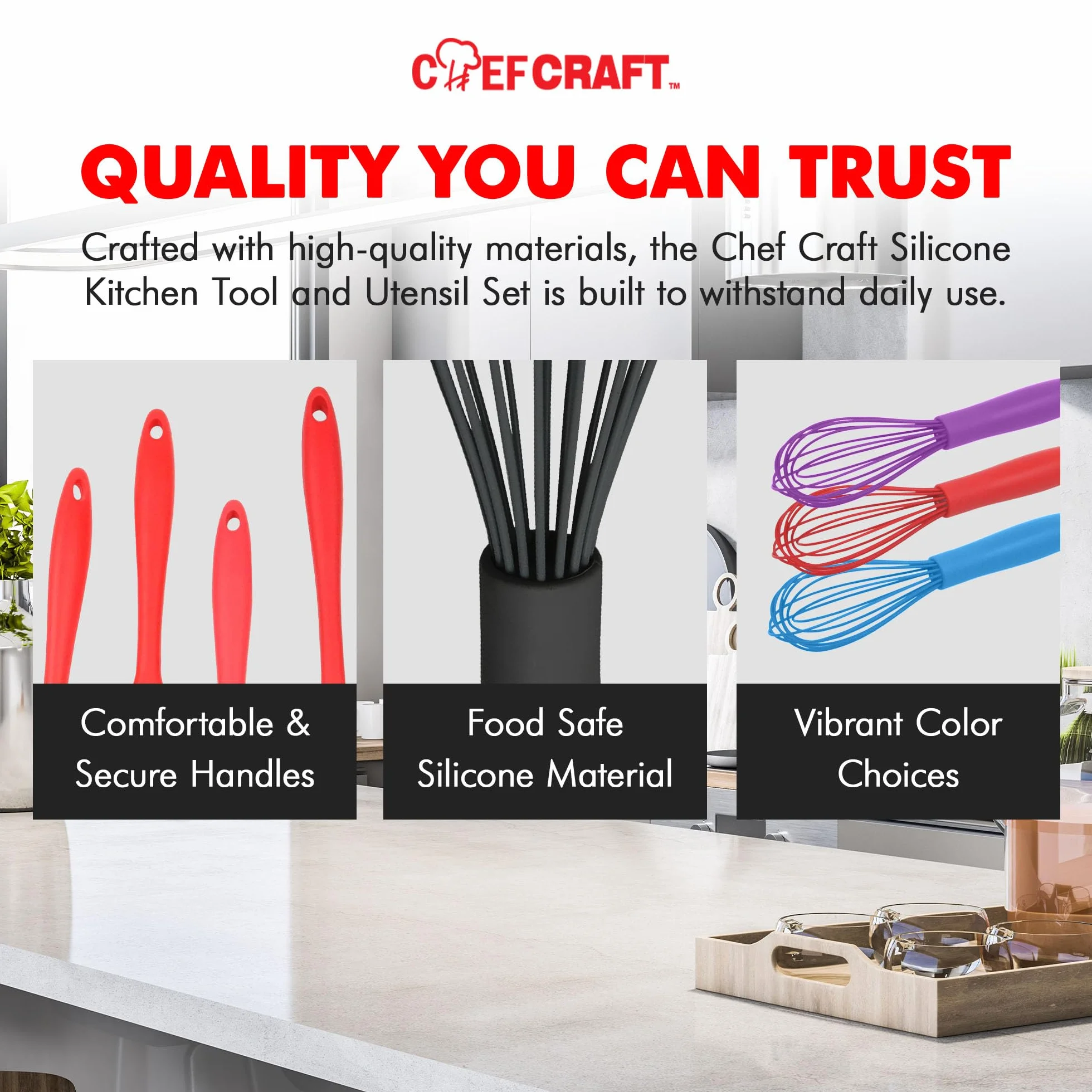 Chef Craft - Batidor de cocina (26,7 cm, hilo de silicona de alta calidad), color negro
