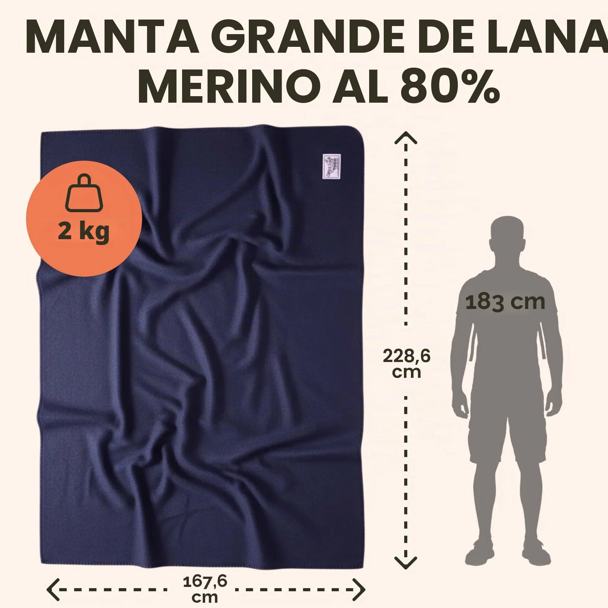 Woolly Mammoth Woolen Company Explorador Colección de Lana Manta 66" x 90" Azul Marino