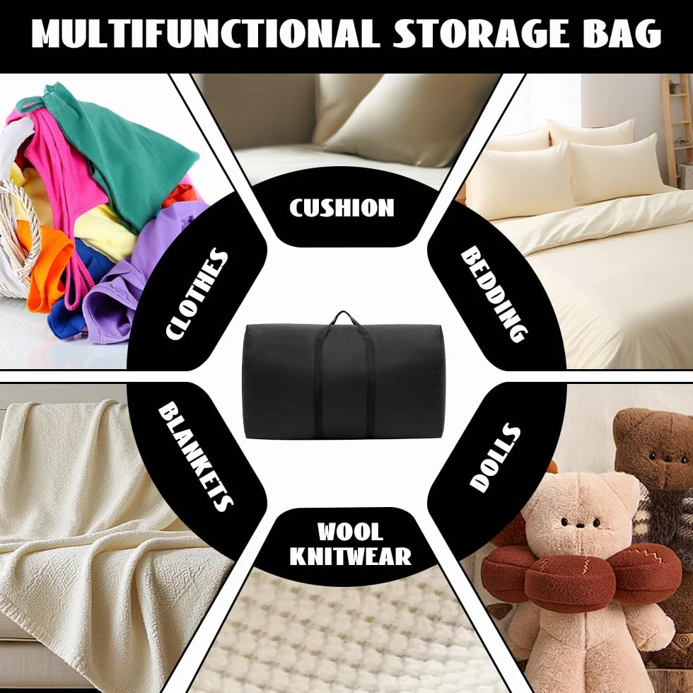 Zyren 2 bolsa de mudanza de 100 l, con cremallera, color negro Oxford, impermeable, para almohadas, ropa y ropa de cama, almacenamiento de mudanzas