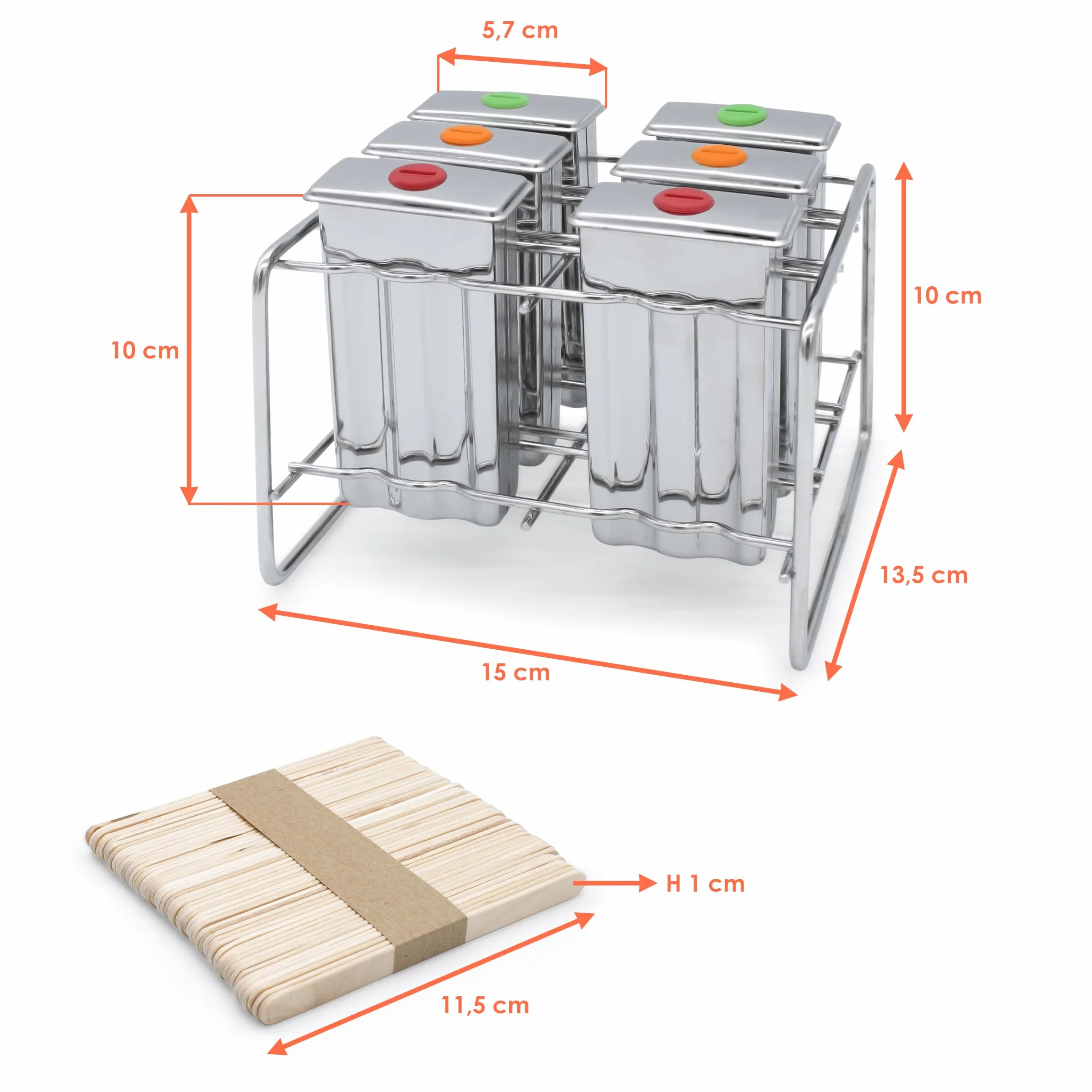 Moldes de hielo de acero inoxidable reutilizables, incluye 50 palitos de helado de madera, juego de 6 unidades, molde con soporte de metal para paletas de hielo, moldes de hielo de agua, aptos para