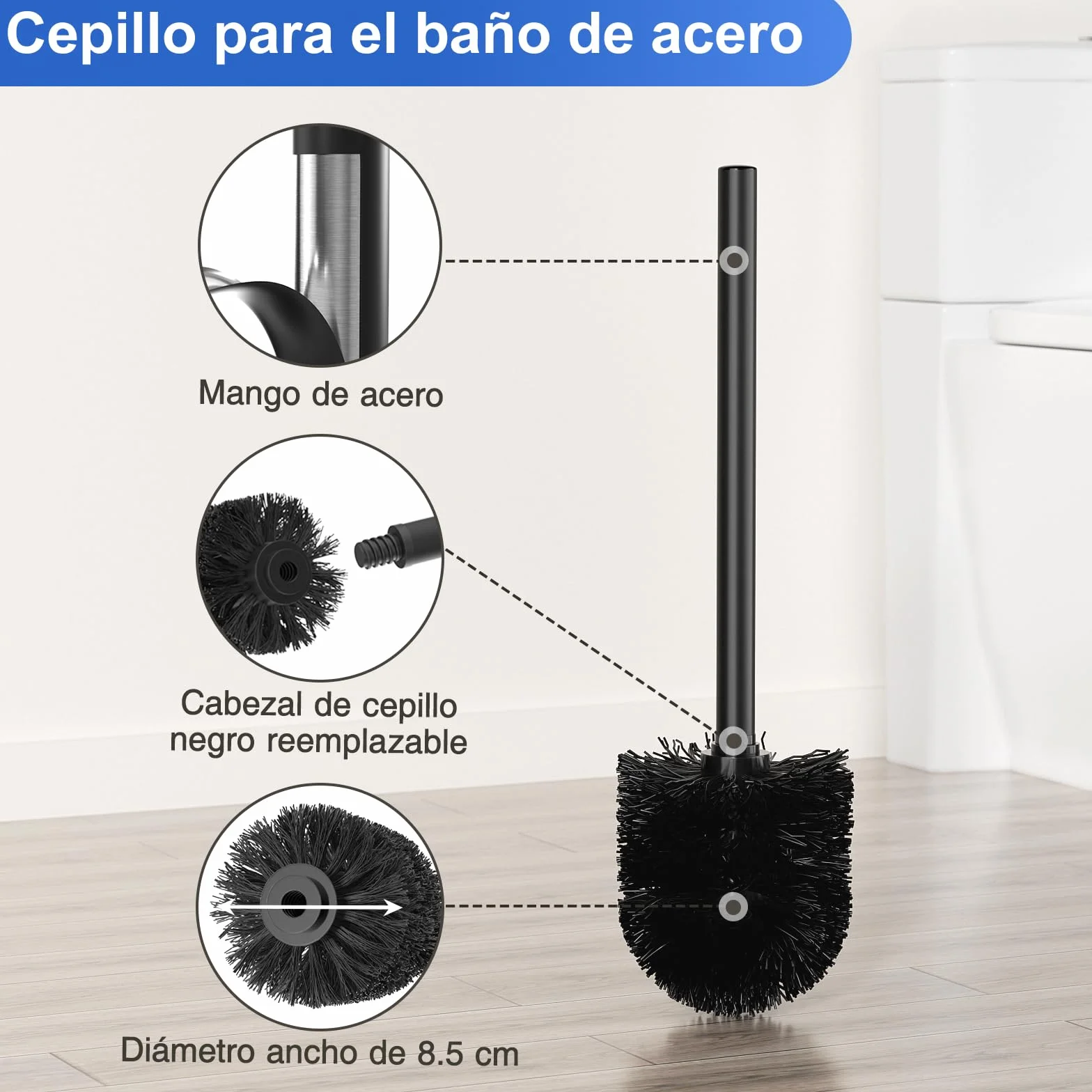 Portarrollos de papel higiénico de acero inoxidable de pie con escobilla y soporte para toallitas húmedas, inodoro