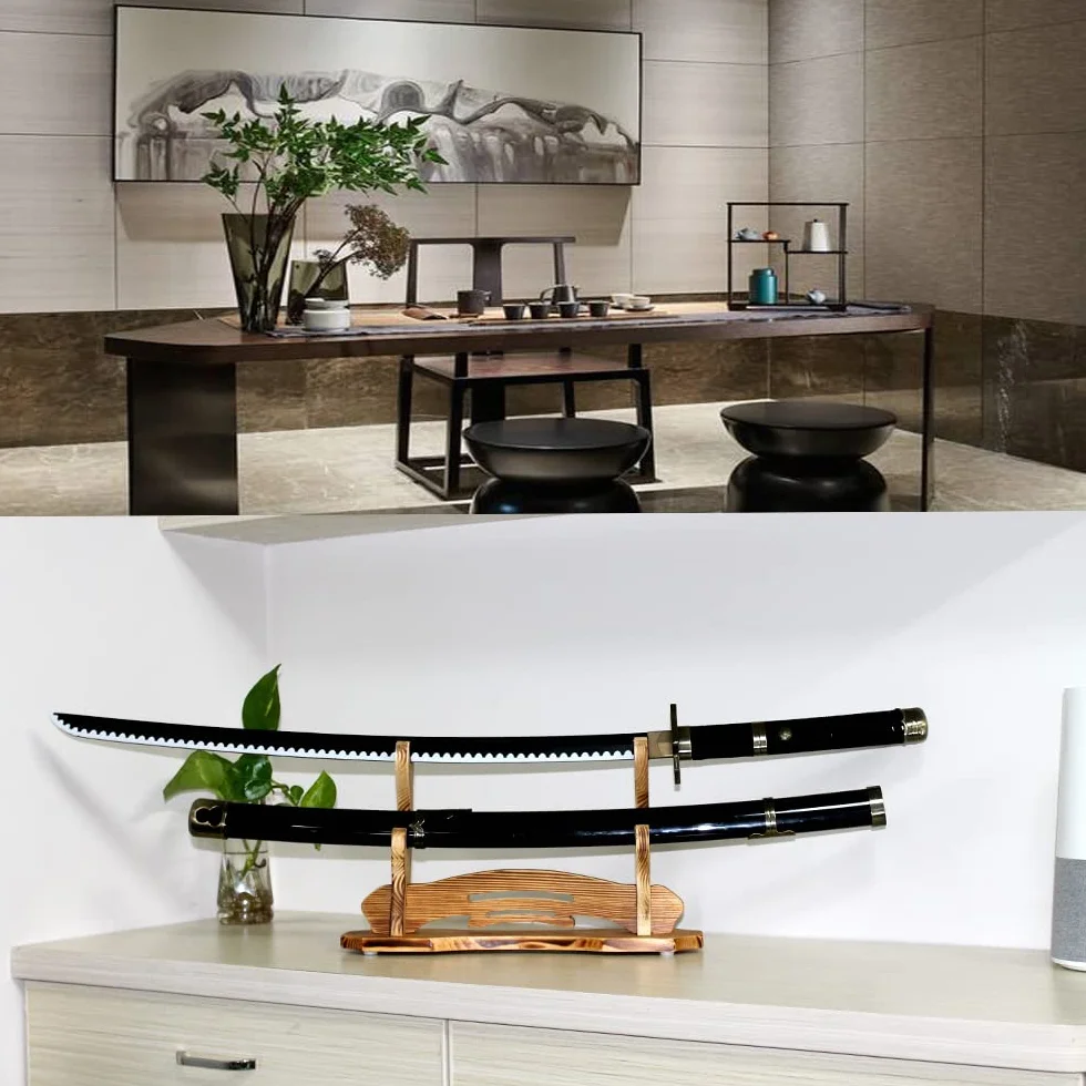 BiJun Soporte para Espada Katana de Madera, Montaje en Pared para Katana Wakizashi Samurái