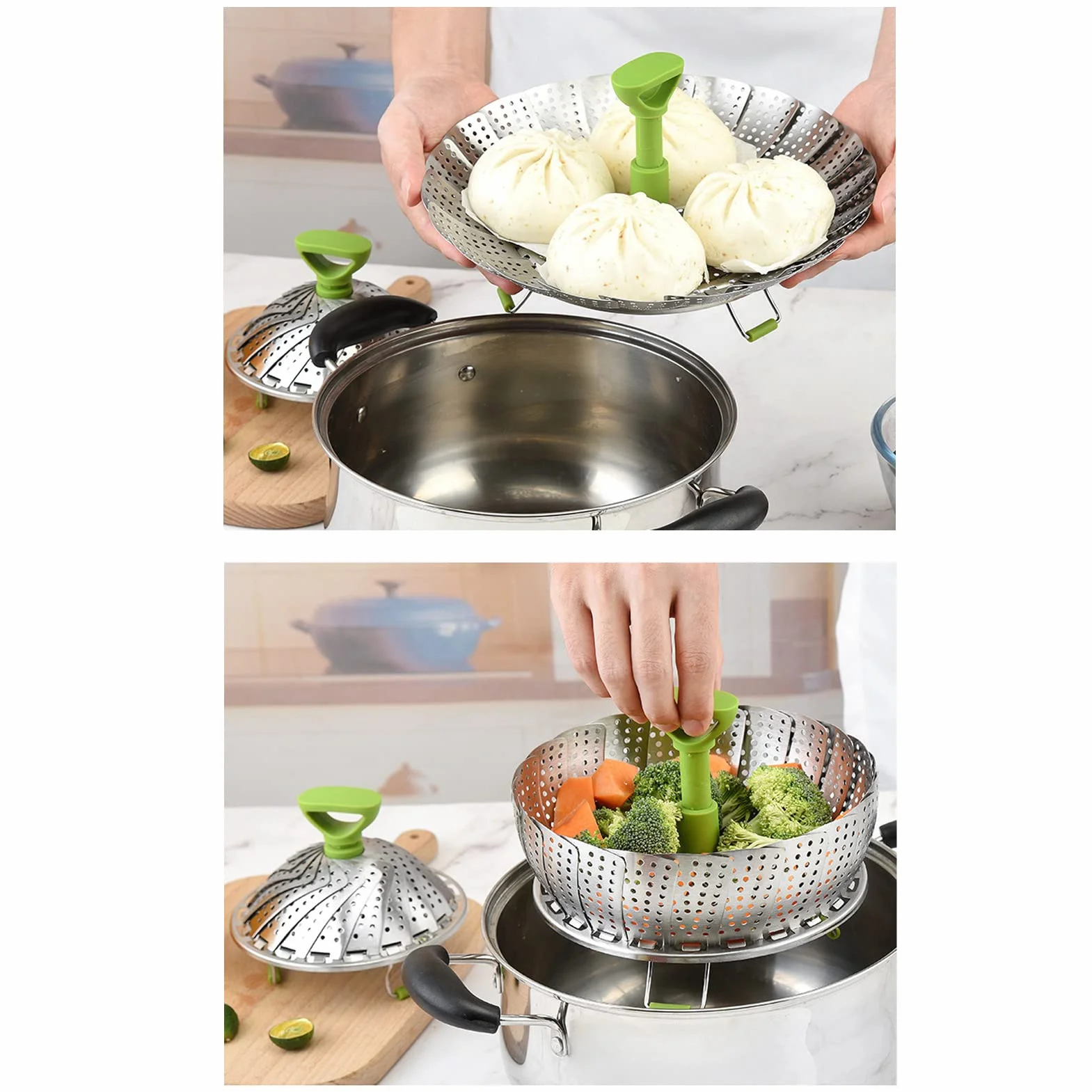 Cesta de Vapor Rejilla de Vapor Plegable Multifunción Accesorio de Utensilios de Cocina de Vapor Retráctil de Acero Inoxidable para Cocinar Al Vapor Verduras Bollos Mariscos(Small)