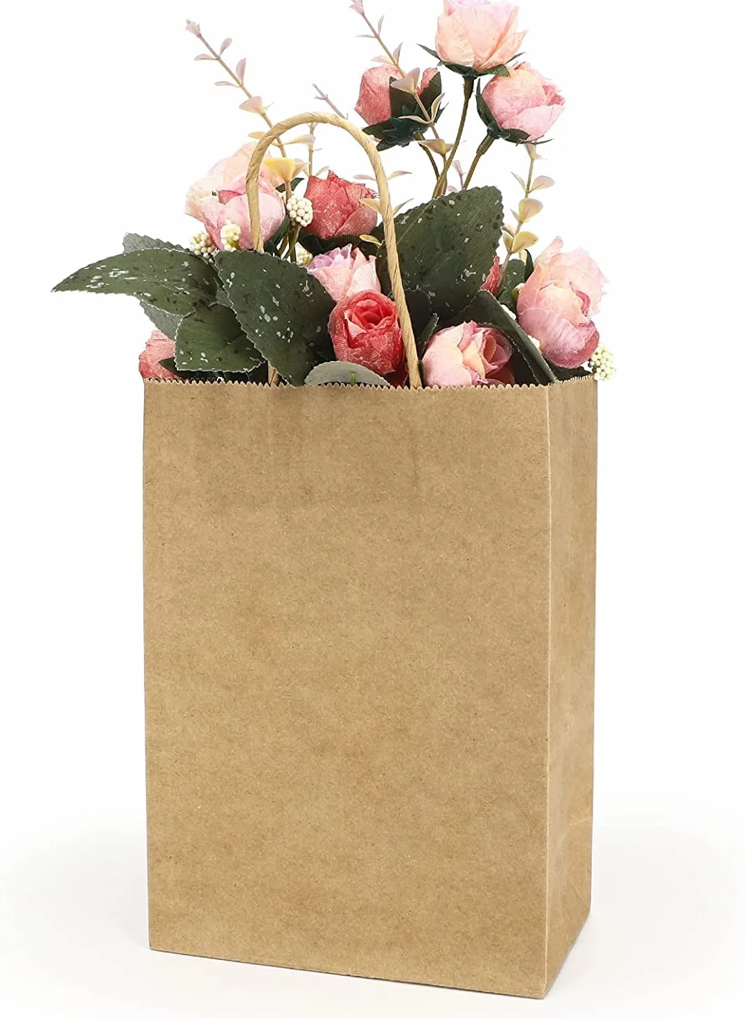 Bolsas Papel Regalo, 100Pcs Bolsas Papel Kraft con Asas, Bolsas de Papel, para Embalaje de Regalo, la Compra, Marrones, 21x15x8cm (Marrón)