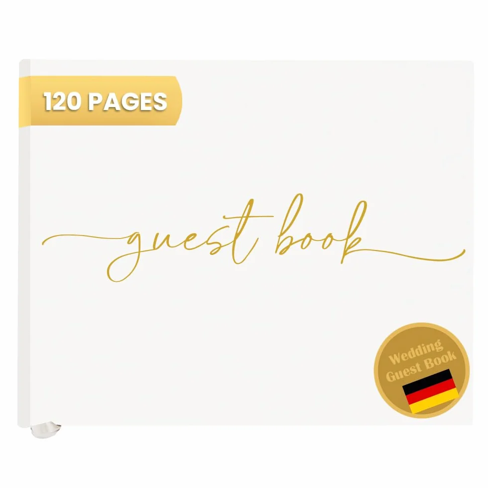 Plantvibes Libro de visitas premium para bodas – 120 páginas de papel premium, papel grueso, no traspasa, estilo vintage, con título dorado - ideal para bodas, aniversarios, cumpleaños (blanco)