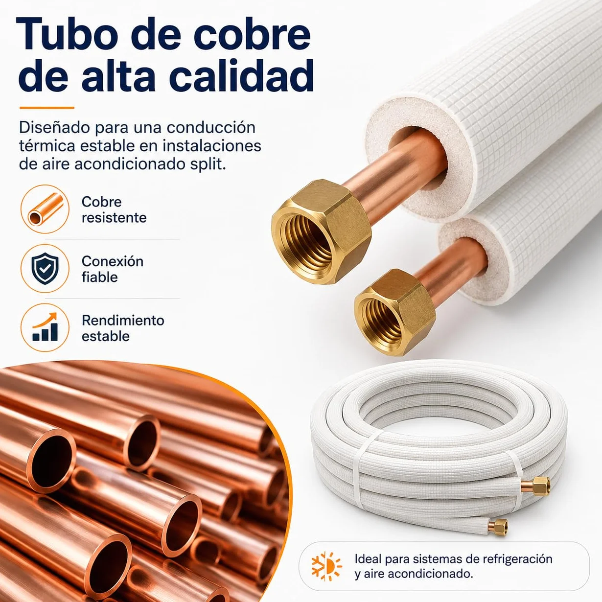 Kit de Tubería de Cobre Aislada para Aire Acondicionado Split, 1/4" y 3/8", Compatible con R32, R410A y R407C, Tubo Frigorífico con Tuercas (300, Centímetros)