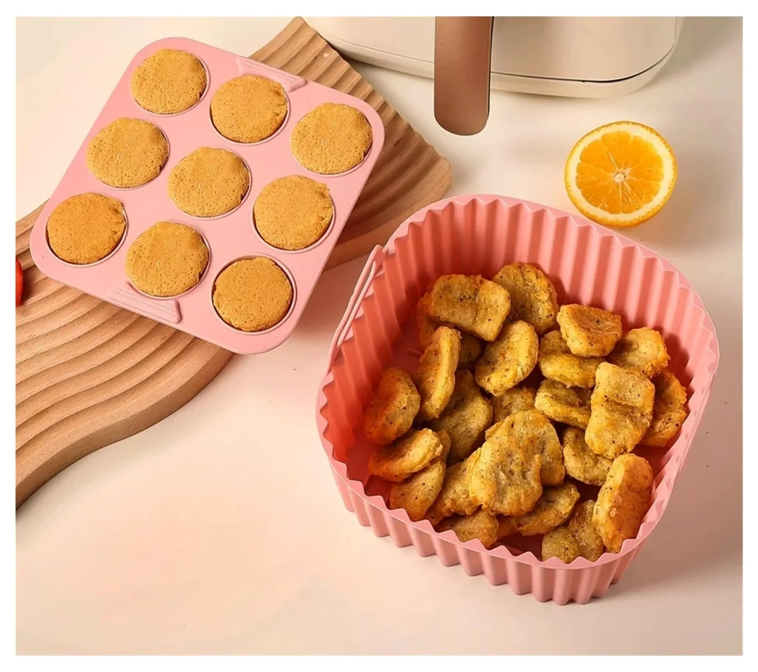 Revestimiento de silicona for freidora de aire de 2 piezas for hornear | Reutilizable, Antiadherente, Apto for Alimentos, Fácil de Limpiar(Pink)