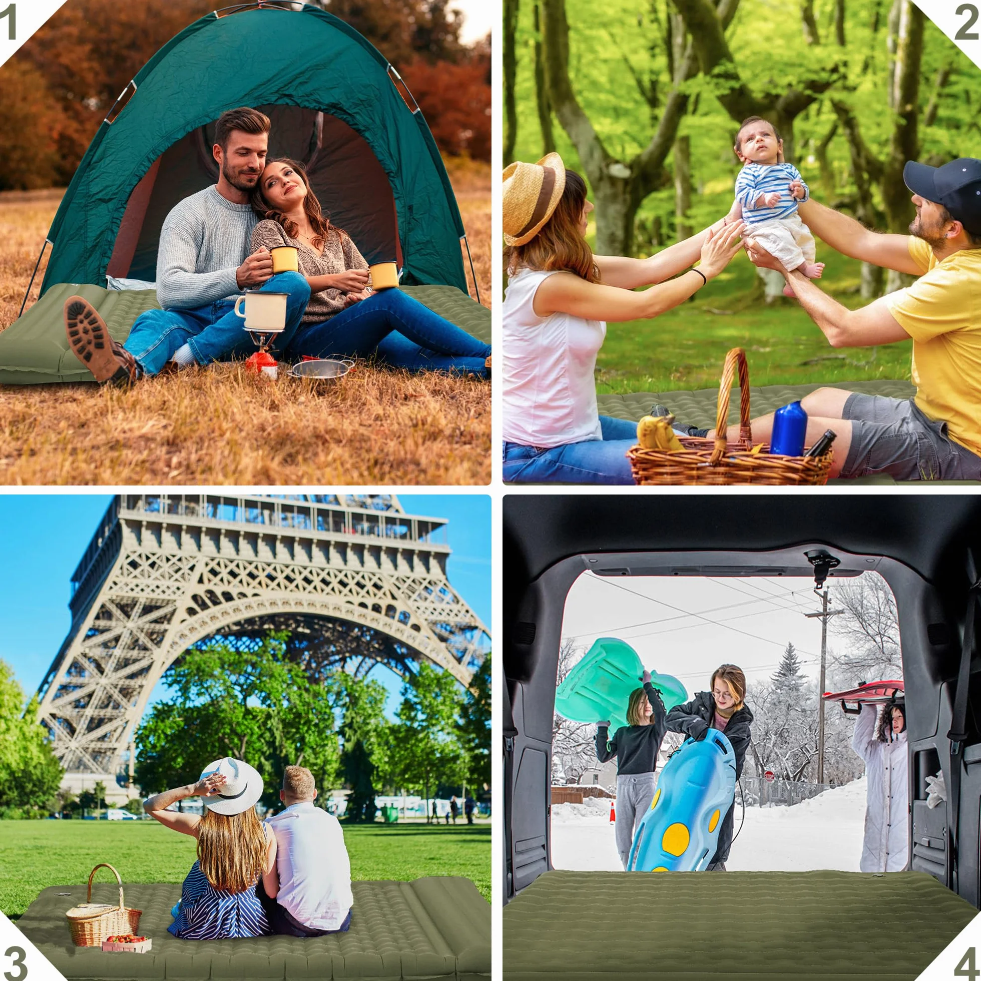 IEEILULU Colchón Camping 2 Personas 196x140cm Esterilla Ultraligero Impermeable Autoinflable