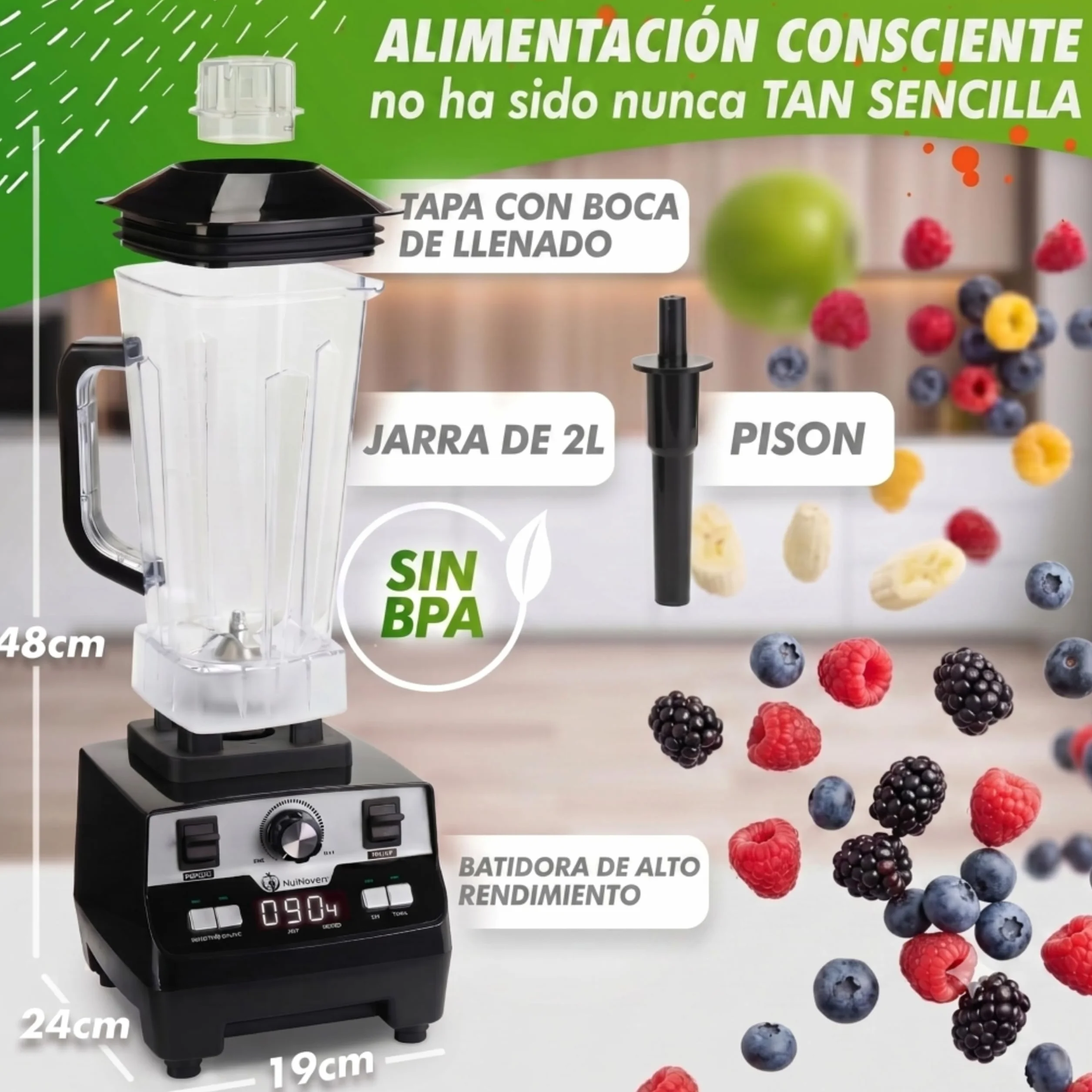 Nutri-Blender MAX Licuadora de Alto Rendimiento 2000W Batidora de Vaso Batidora de Smoothie Profesional Mezcladora de Batidos - 2L Tritan, LIBRE DE BPA, 9 Velocidades, Temporizador Digital