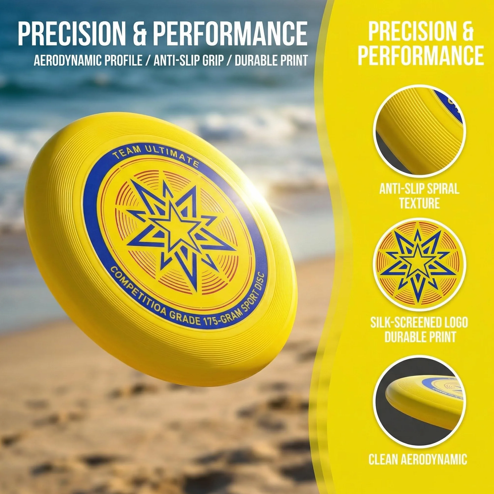 Eurodisc 175g Ultimate Frisbee Discos Voladores Oficial Amarillo