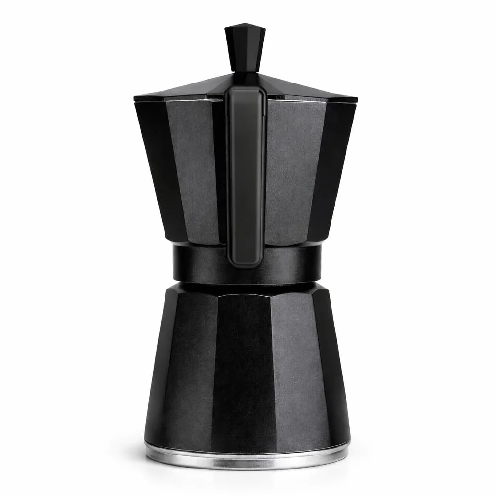 WECOOK! Luccia Cafetera Italiana, Inducción, Aluminio, Express, 1 - 3 Tazas Café, Apta para todas las Cocinas, Color Negro, Junta de Cierre de Silicona, Válvula de Seguridad.